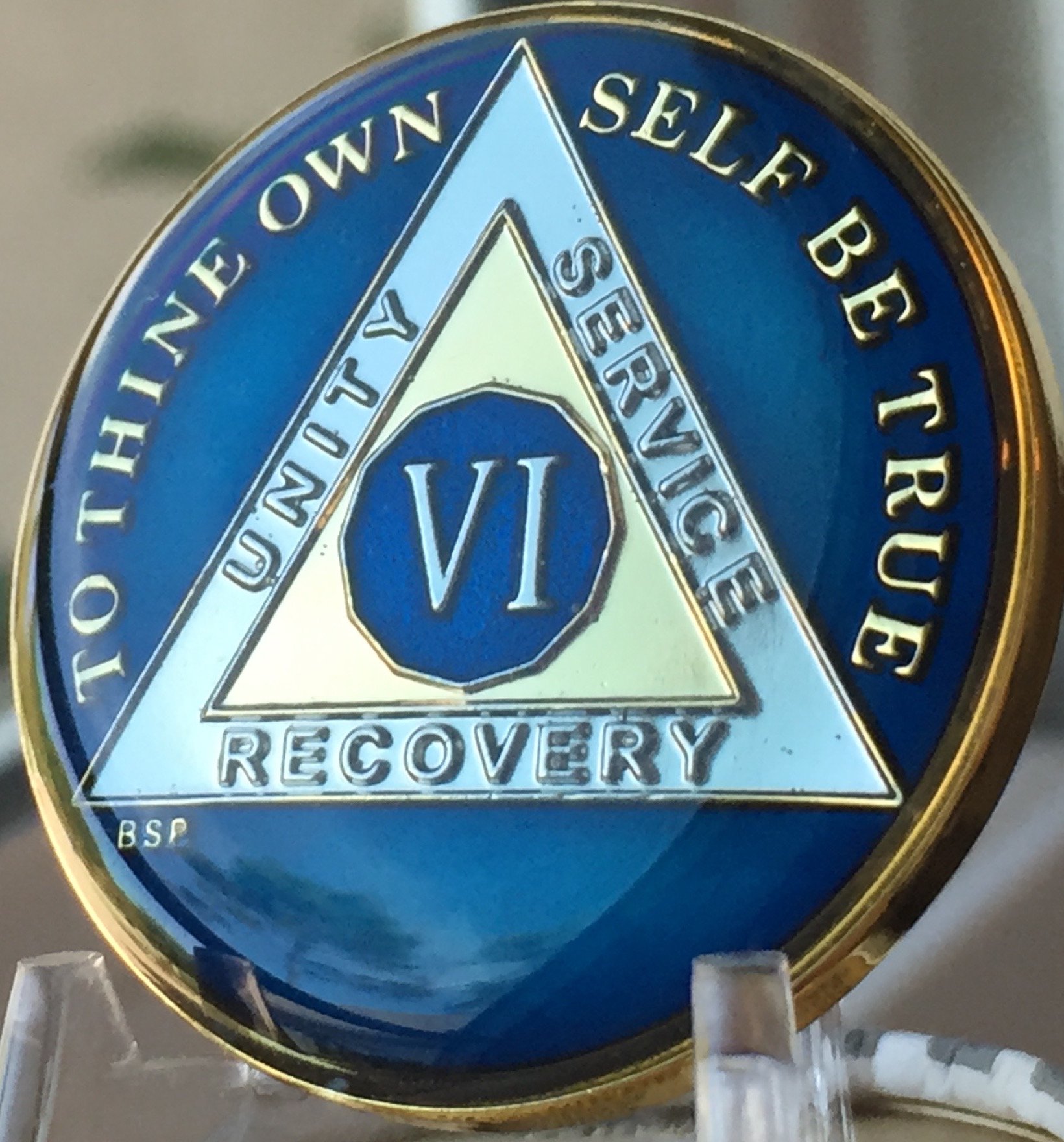 6 Year Midnight Blue AA Medallion Chip Tri Plate Gold & Nickel Plated Serenity Prayer - Perfect for Recovery Gifts, Sobriety Tokens & 12-Step Program Support