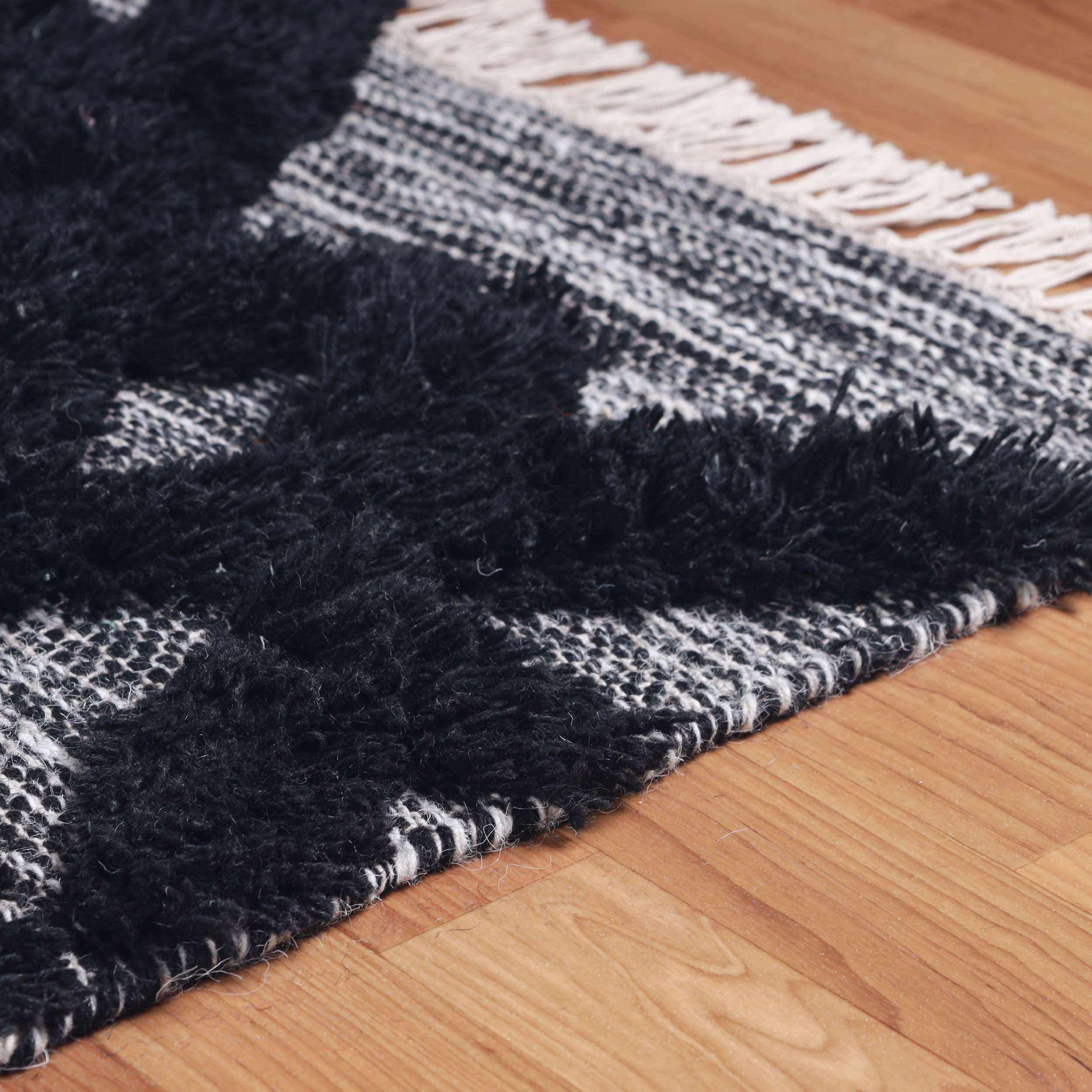 Bohemian Wool Geometric Medallion Fringe Rug - Handmade Indoor Area Carpet or Runner for Living Room, Bedroom & Boho Home Decor
