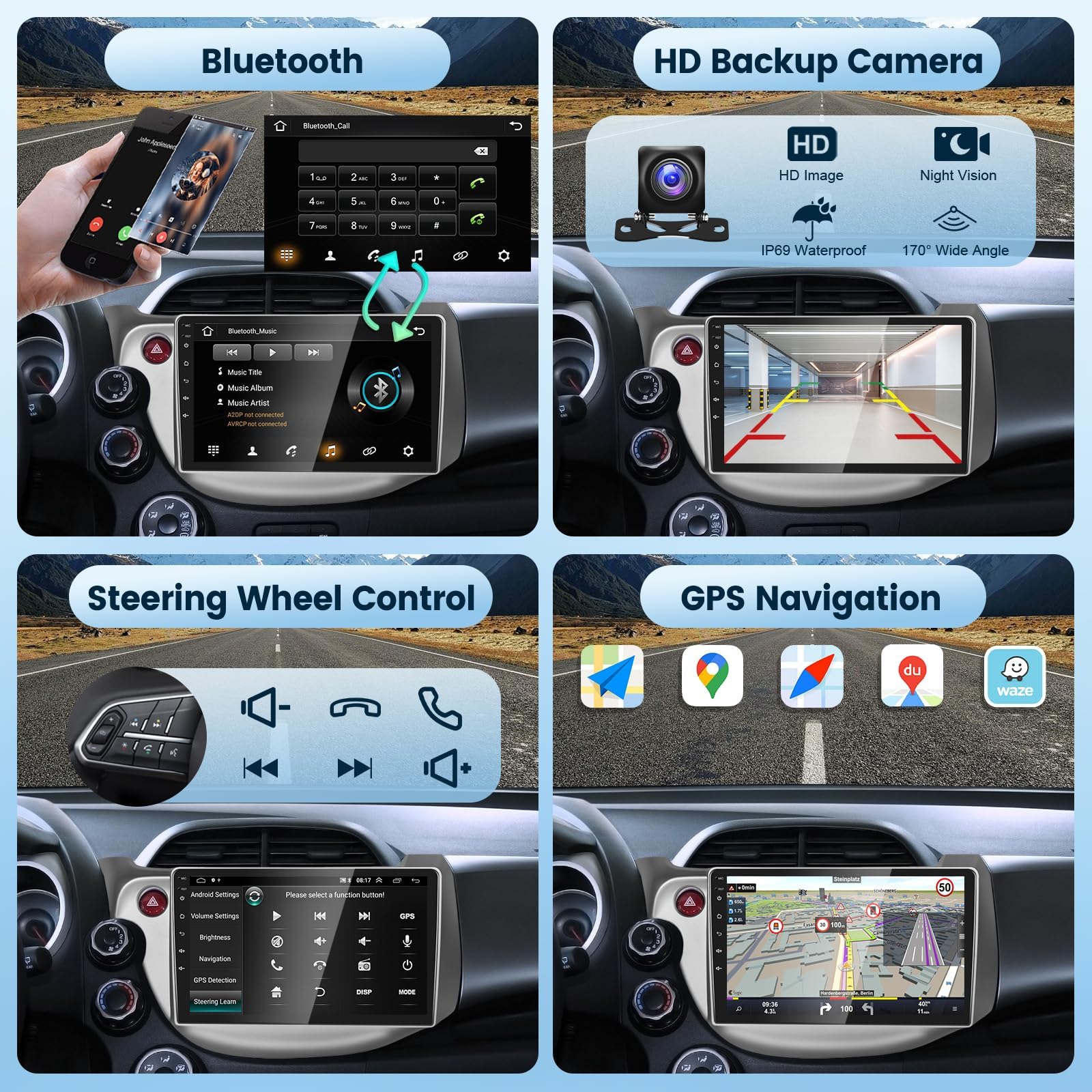 2008-2013 Honda Fit Android Car Stereo with Wireless CarPlay & Android Auto - 10.1