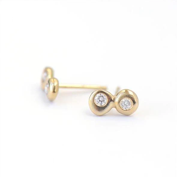 Double Dot Gold Diamond Earrings for Women - 14K Solid Gold Stud Earrings with Real Diamonds - Perfect for Everyday Wear, Gift Giving & Special Occasions