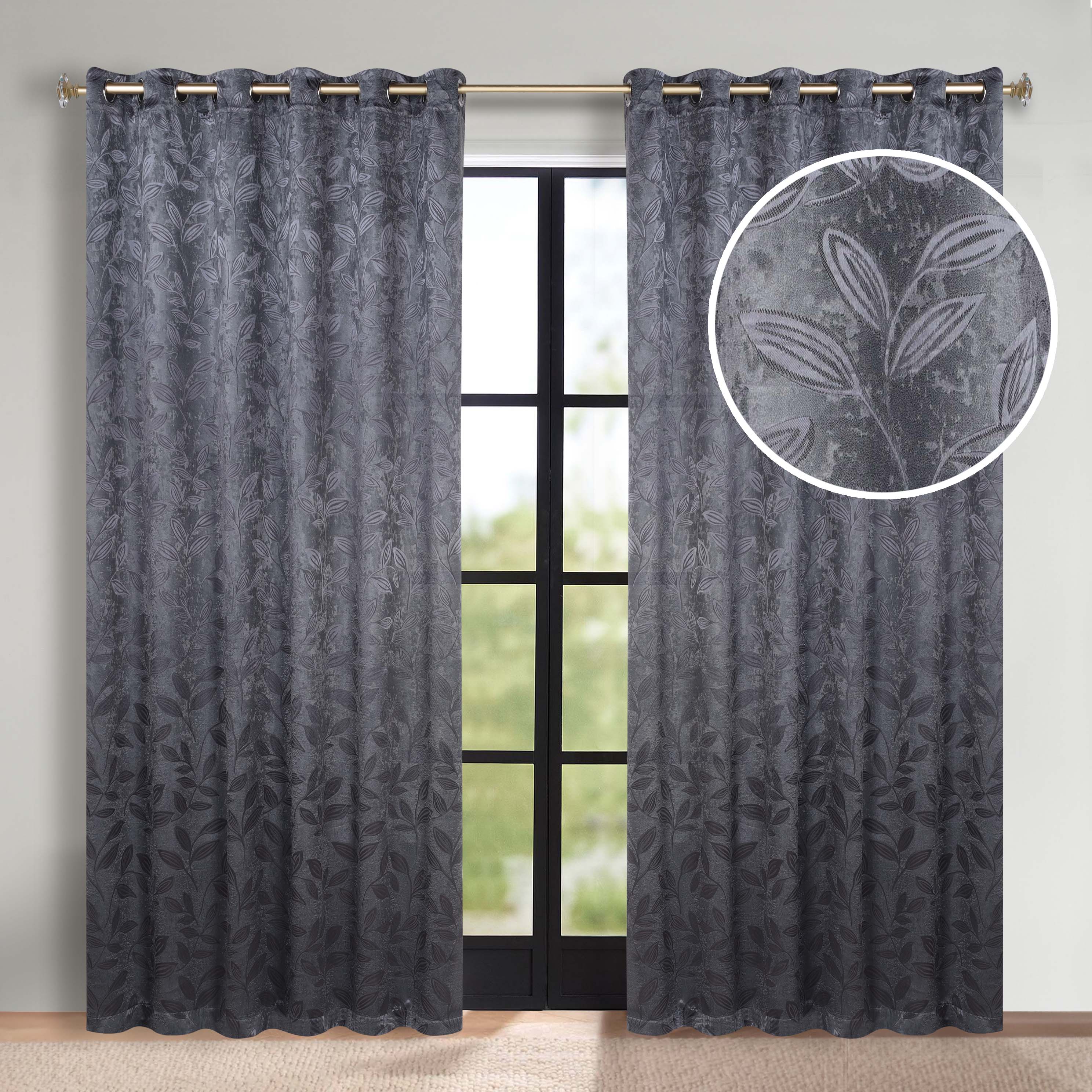 Leaves Grommet Blackout Curtains Set of 2 - Thermal Insulated Room Darkening Drapes for Bedroom & Living Room - Noise Reducing Window Treatment for Home Decor