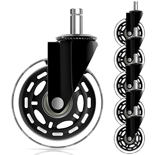 Office Chair Caster Wheels - Heavy Duty Rubber Replacement Wheels for Hardwood Floors & Carpets (7/16