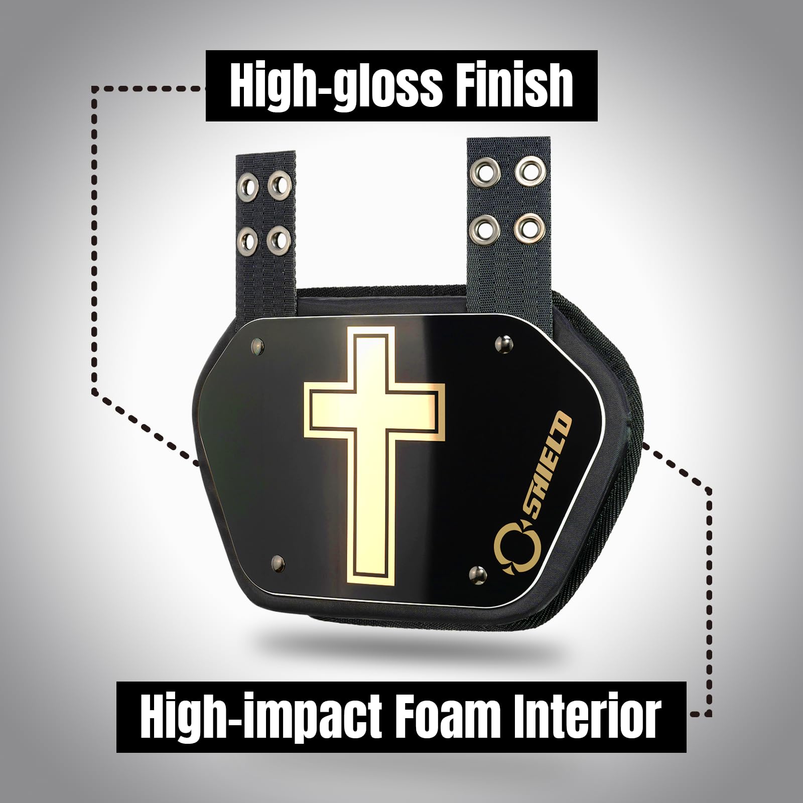 O Shield Golden Cross Chrome Football Back Plate - Lower Back Protector for Football Players - Rear Guard Pads - Cross Series - Ideal for Tackling, Blocking & Game Protection