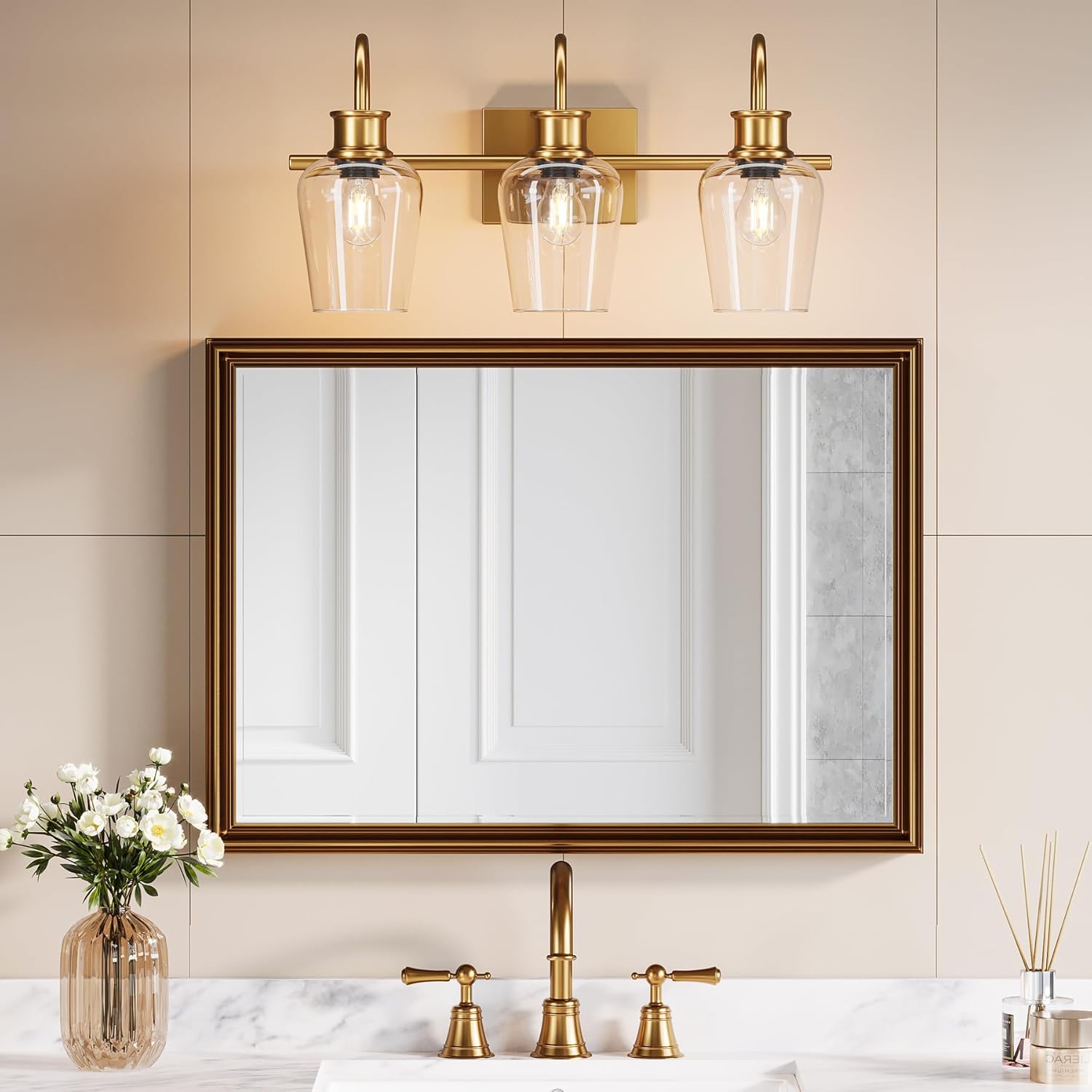 3-Light Vanity Light Fixture with Clear Glass Shade - Modern Bathroom Lighting for Mirror, Makeup Area & Dressing Room
