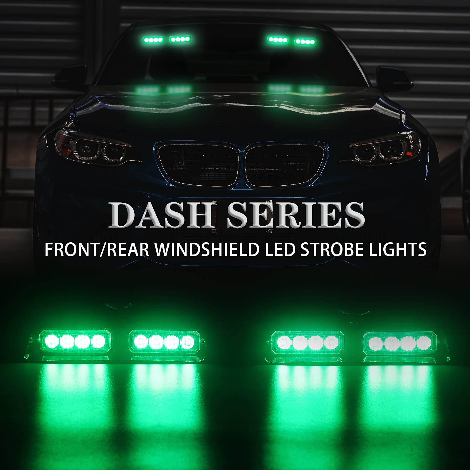 XRIDONSEN 2 in 1 Green Emergency Strobe Light - 16 LED Dash Warning Light with Suction Cups for Police, Volunteer, Trucks & Vehicles (7.16 Inch) - Interior Windshield Safety Flashing Light for Law Enforcement & Roadside Emergencies