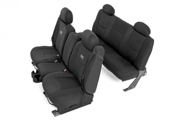 1999-2006 Chevrolet Silverado 1500 Seat Covers - Front Black Neoprene (Fits Non-GMC Models) | Rough Country 91013 | Perfect for Off-Roading & Truck Protection