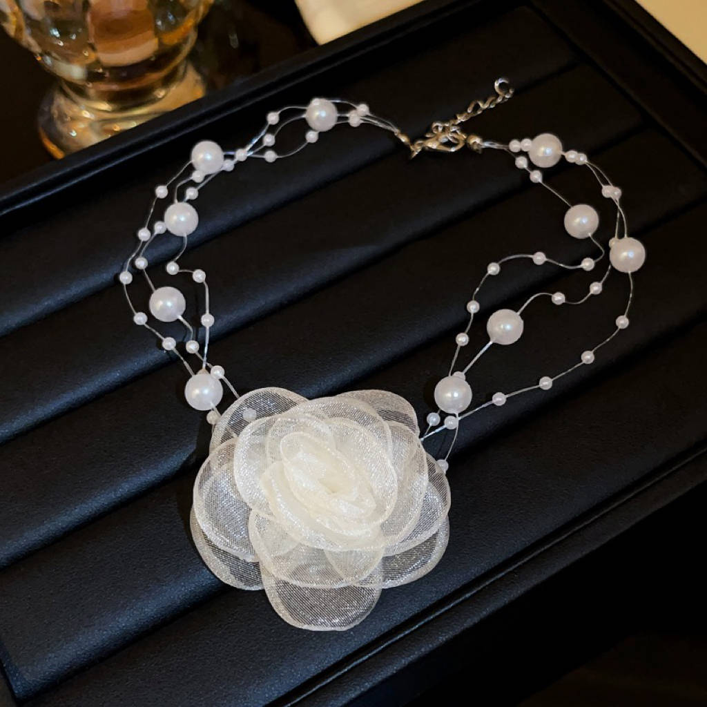 Elegant Pearl Flower Suede Choker Necklace for Women | Vintage Boho Bridal Party Jewelry Gift | Perfect for Weddings, Date Nights & Special Occasions - HN3463
