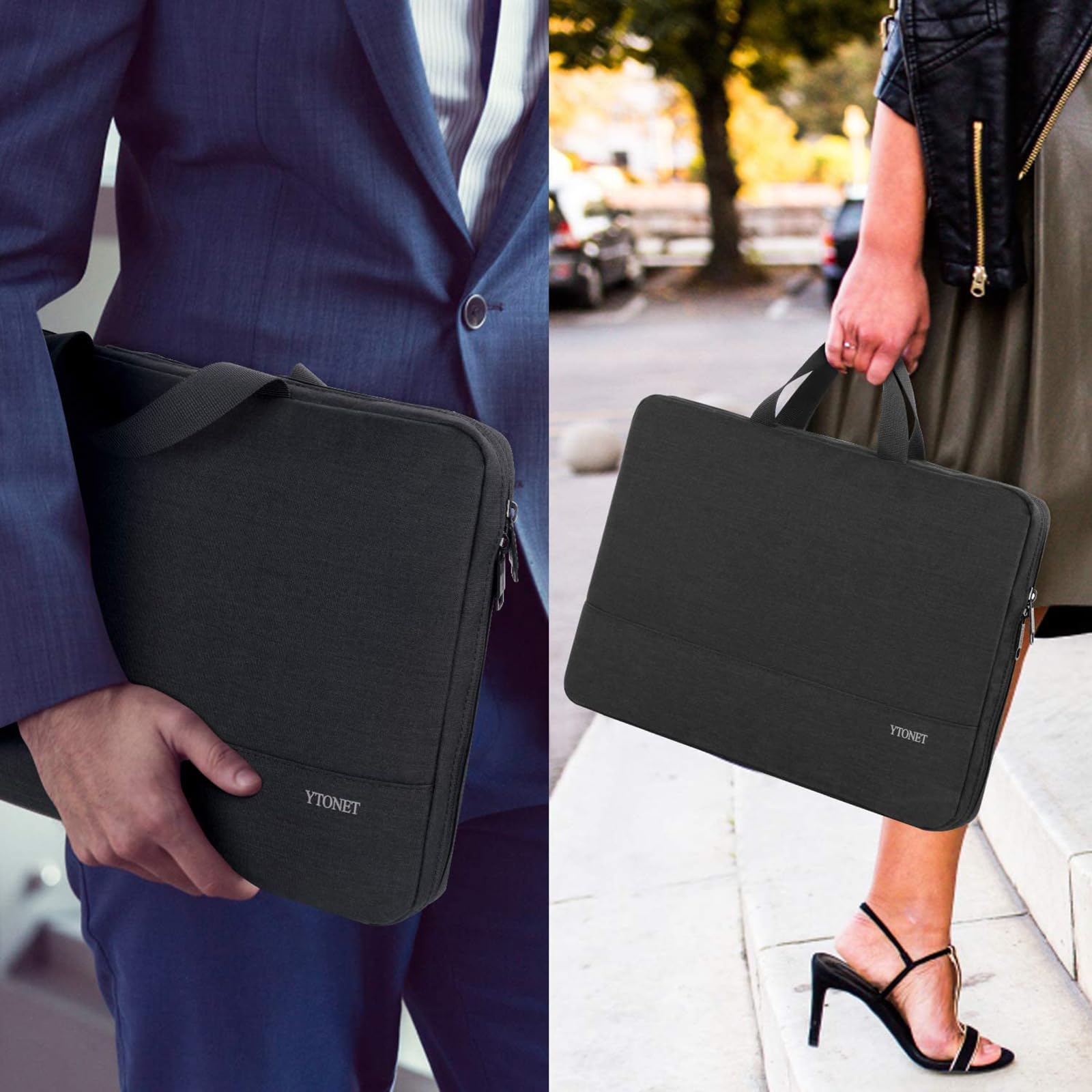Ytonet 17.3 Inch Water Resistant Laptop Sleeve Case - TSA Approved Travel & Business Laptop Cover with Handle, Compatible with HP, Dell, Lenovo, Asus Chromebooks & Notebooks, Black - Perfect for Office, School & Daily Commute