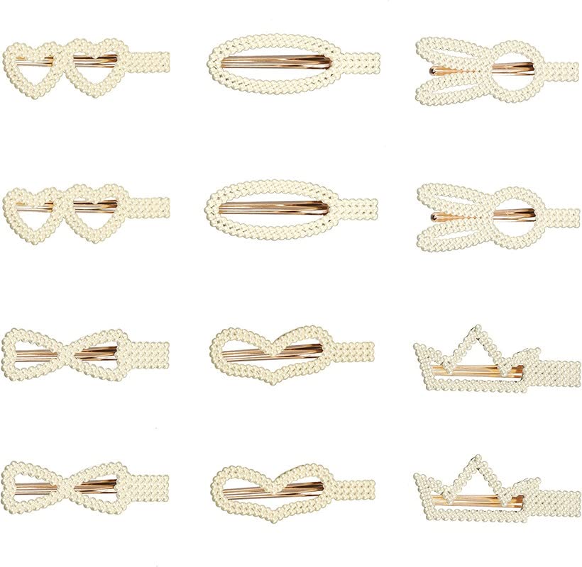 BELICIA 12 Pcs Heart & Rabbit Pearl Hair Clips Set - Elegant Hair Barrettes for Women & Girls, Pearl Hair Slides for Weddings, Parties & Daily Wear (12-Piece Hair Accessories Collection)