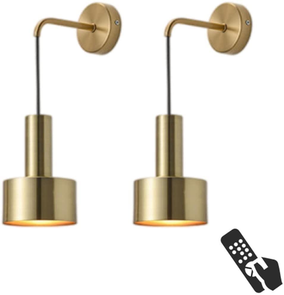 2 Pack Battery Operated Wall Lights with Remote - Modern Minimalist LED Bedside Chandelier for Bedroom, Living Room, Study, Porch & Staircase - Gold Finish | Indoor Decorative Lighting for Home & Office