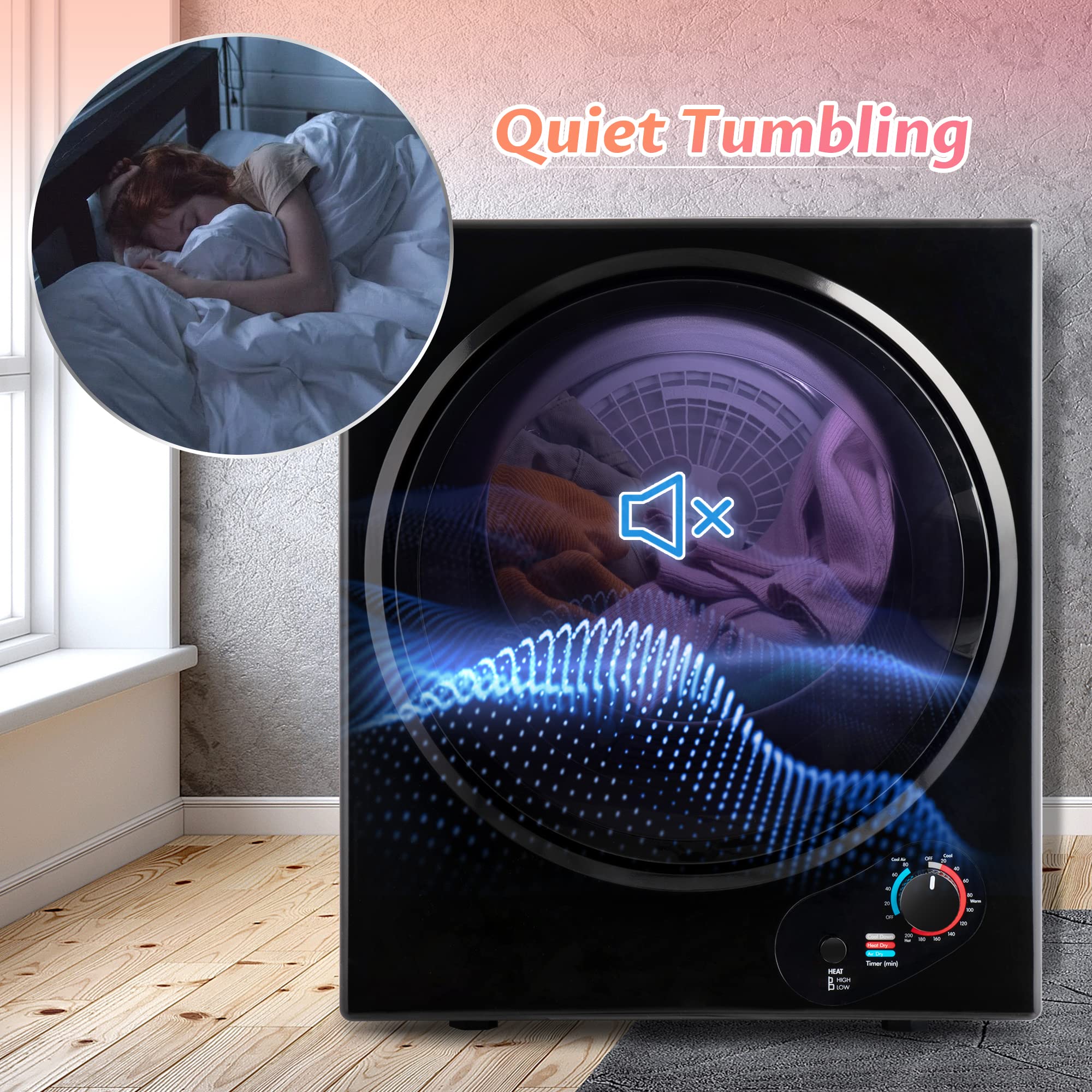 Portable Electric Clothes Dryer - Compact Front Load Laundry Machine for Apartments, Dorms & RVs | Easy Knob Control & Wall Mount Kit Included | Perfect for Small Spaces, Travel & Emergency Use (Black)