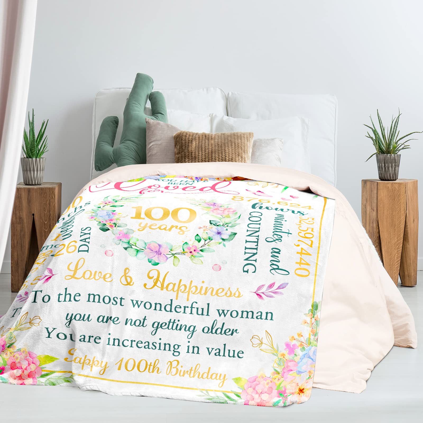 100th Birthday Gifts for Women - Best 100th Birthday Decorations & Soft Throw Blanket 50