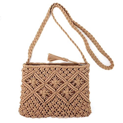 Van Caro Handwoven Cotton Straw Shoulder Bag - Bohemian Crochet Tassel Beach Purse for Women | Perfect for Summer Outings, Vacations & Boho Fashion Accessories