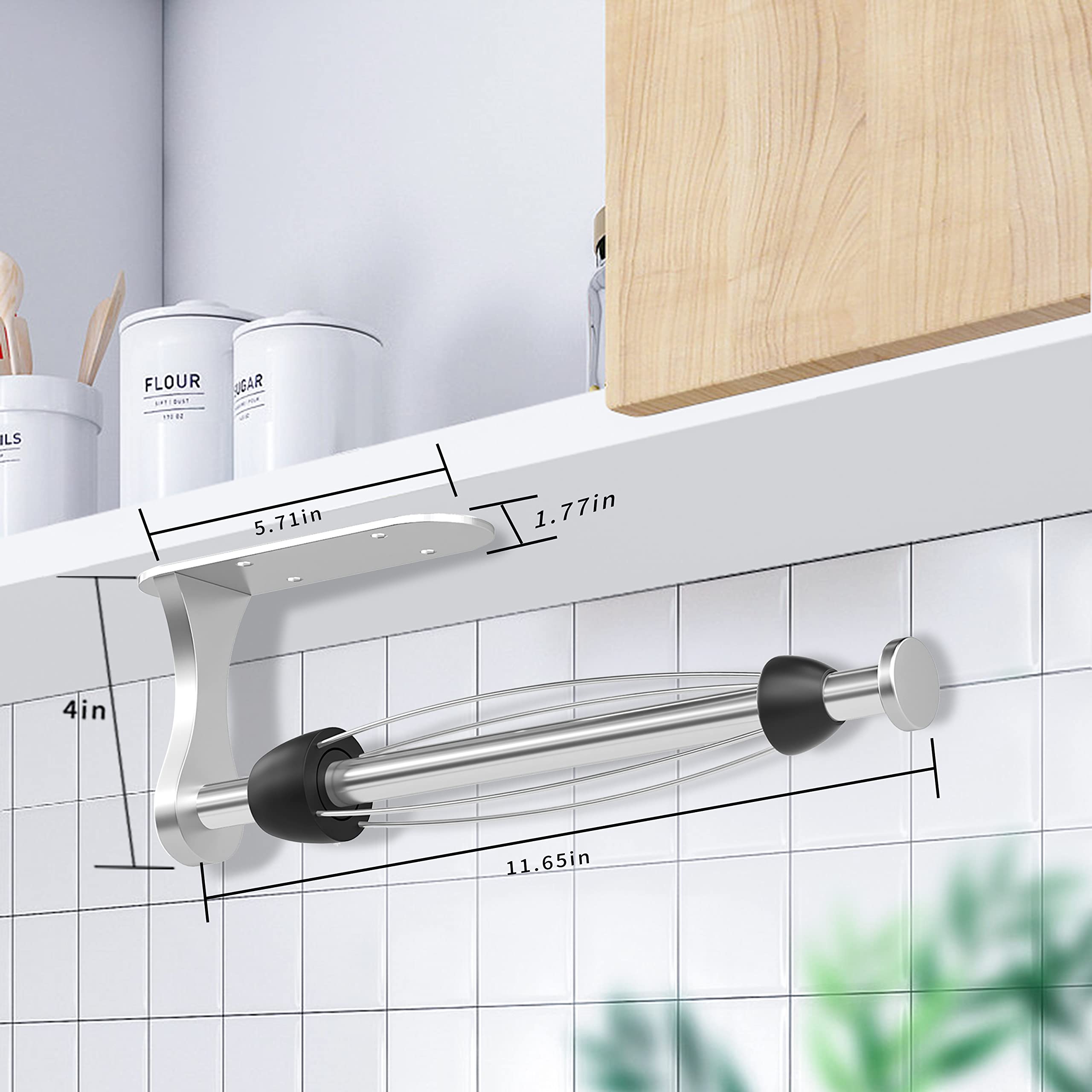 Stainless Steel Under Cabinet Paper Towel Holder - One-Handed Tear, Wall Mount & Adhesive - Silver Kitchen Roll Holder with Ratchet Mechanism for Farmhouse, Bathroom & Kitchen Decor | Perfect for Easy Access While Cooking, Cleaning & Home Organization
