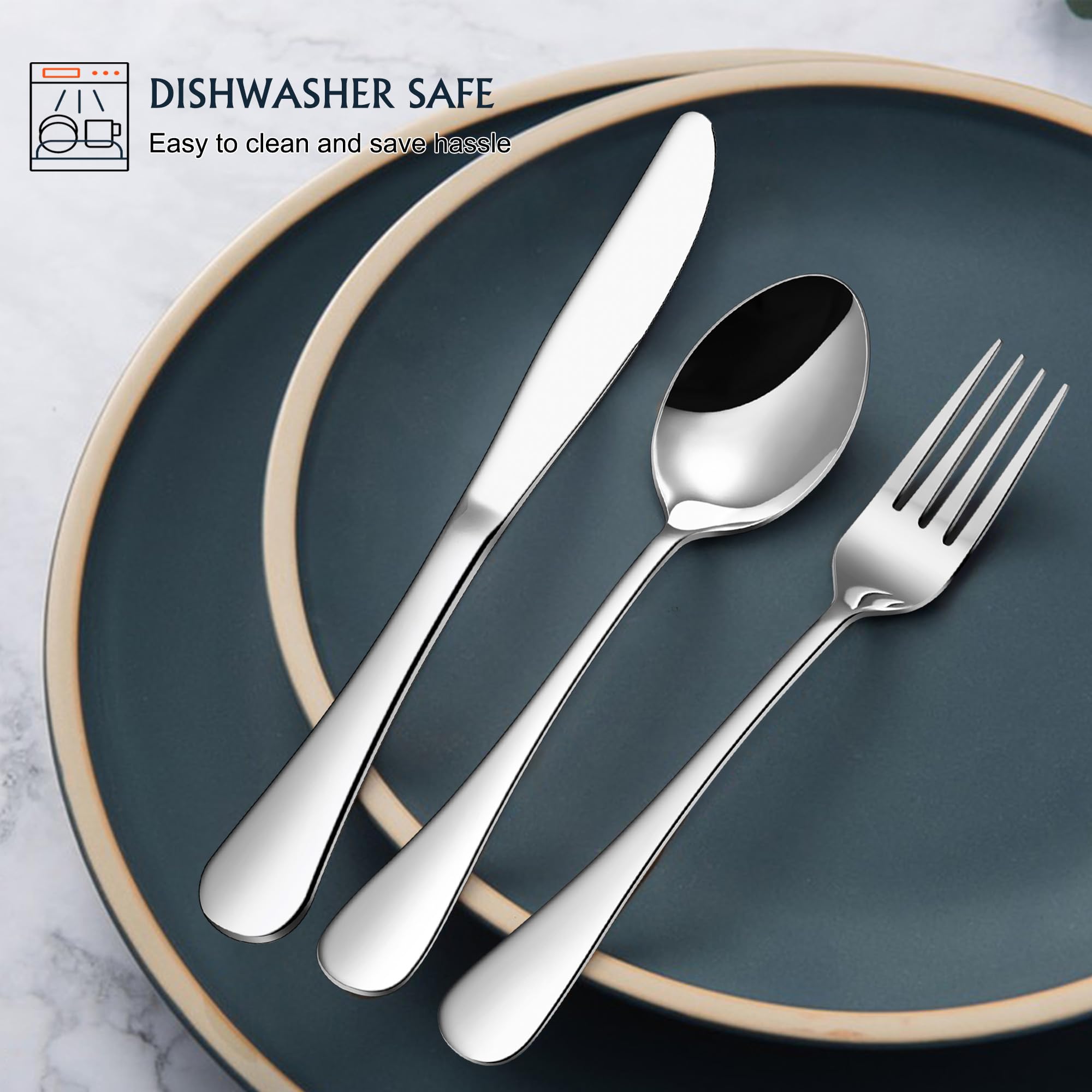 Premium 12-Piece Stainless Steel Flatware Set (Forks, Spoons, Knives) for 4 People - Food Grade Mirror Finish Cutlery for Home, Kitchen & Restaurant Use - Dishwasher Safe Silverware Set - Perfect for Dinner Parties, Daily Meals & Catering Events