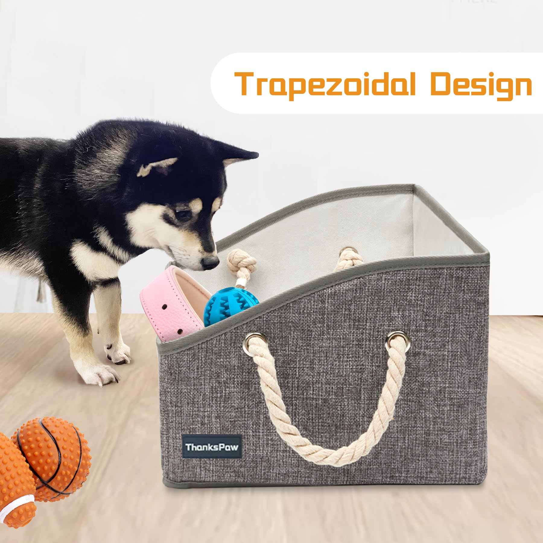 Foldable Fabric Pet Toy Storage Bin with Handle - Collapsible Trapezoid Basket Organizer for Dog Toys, Blankets & Accessories | Perfect for Living Room, Bedroom & Pet Play Areas