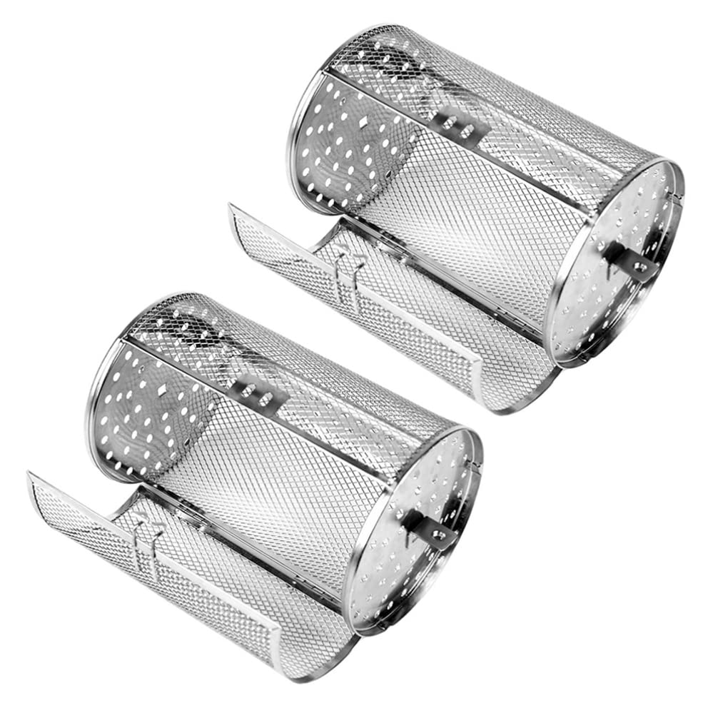 OSALADI 2-Piece Stainless Steel Rotisserie Basket Set for Coffee Beans, Nuts & BBQ - Perfect for Oven Roasting, Grill Cooking & Home Baking (Silver)