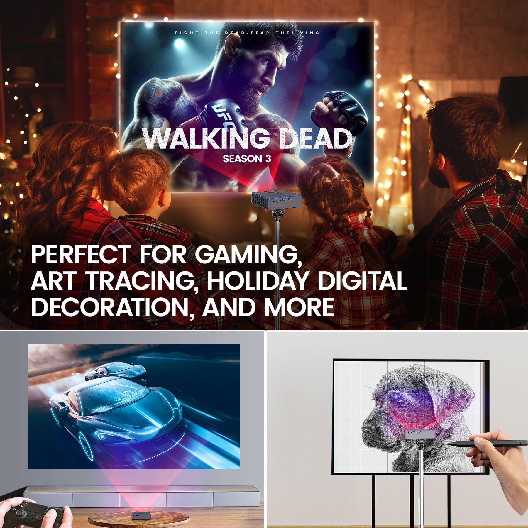 AAXA M8 Ultra Bright 4K Mini Projector - 1200 Laser Lumens, 2.5 Hour Battery Life, Portable for Business & Outdoor Use | Android OS, USB-C, HDMI, Keystone Correction | Perfect for Home Theater, Camping & Presentations