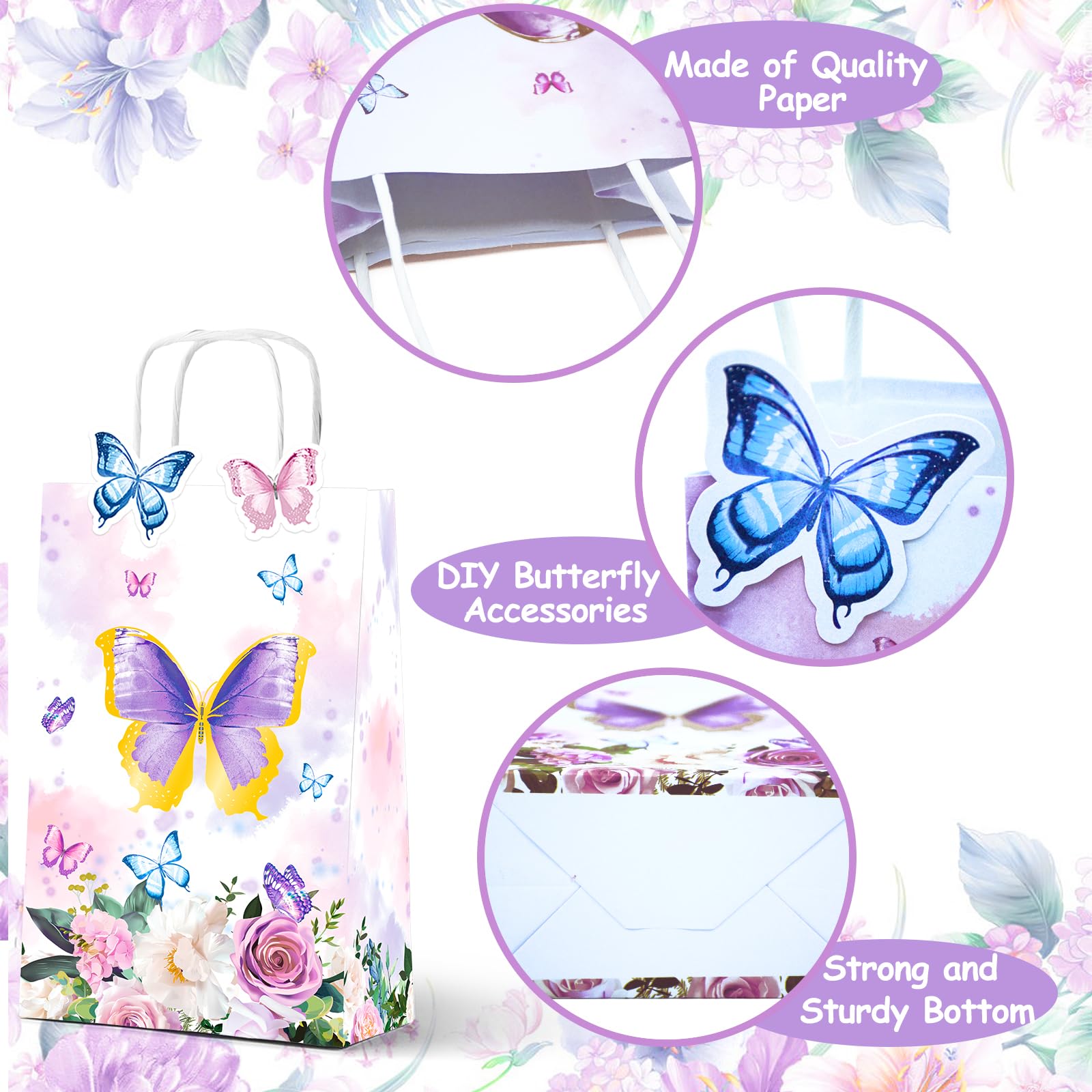 16-Piece Butterfly Candy Bags with Handles - Kraft Paper Goodie Bags for Wedding, Birthday Party & Baby Shower Favors - Perfect for Candy, Treats & Party Decorations