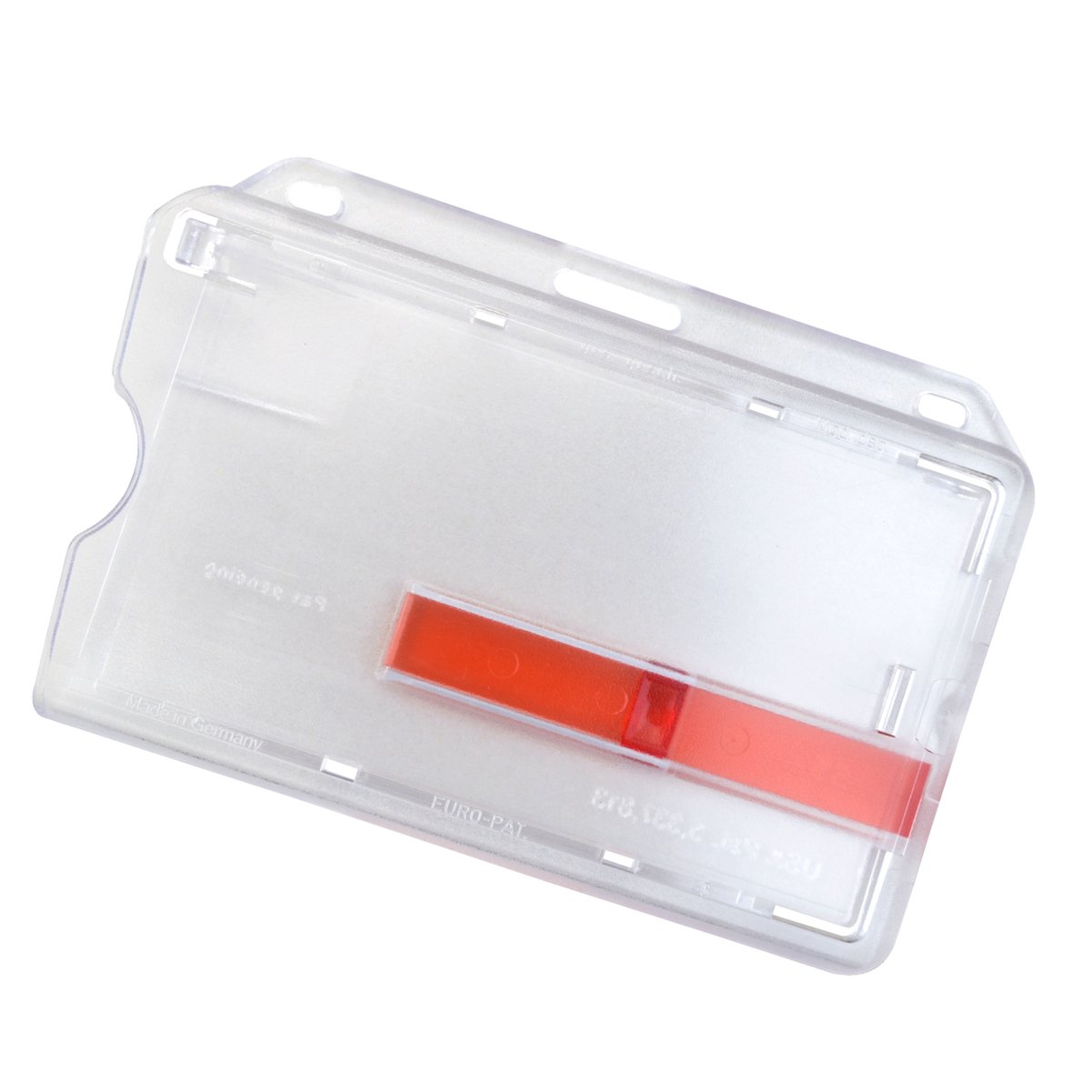 100 Pack Heavy Duty Clear Plastic Horizontal Badge Holders with Red Extractor Tab - Secure ID Card Protector Case for Credit Card Size Badges | Perfect for Conferences, Events & Workplace Security Access