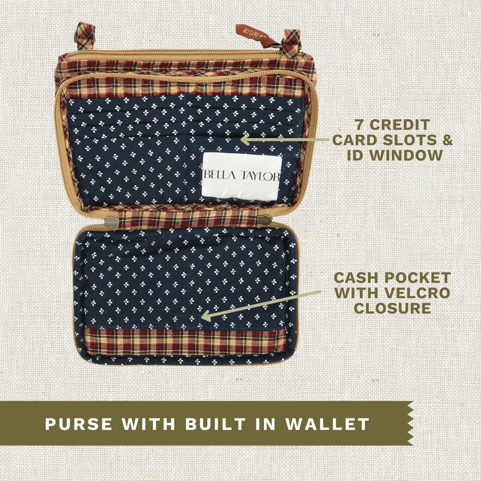 Bella Taylor Essentials Crossbody Purse with Built-In Wallet - Stylish & Functional Women's Handbag for Everyday Use, Travel, and Shopping