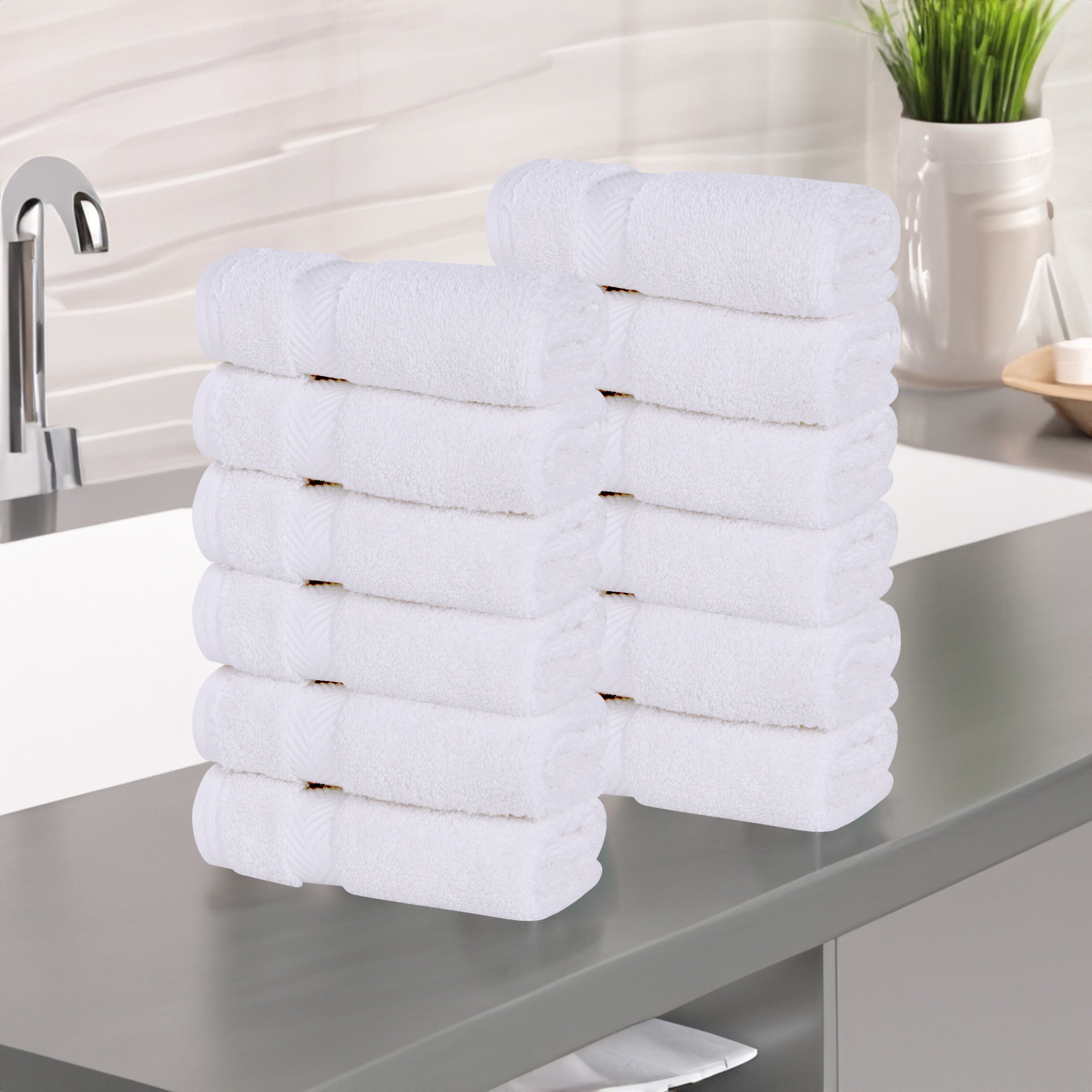12-Pack Zero Twist Cotton Ultra Soft Face Towels & Washcloths | Gentle for Sensitive Skin | Perfect for Spa, Baby Care & Travel