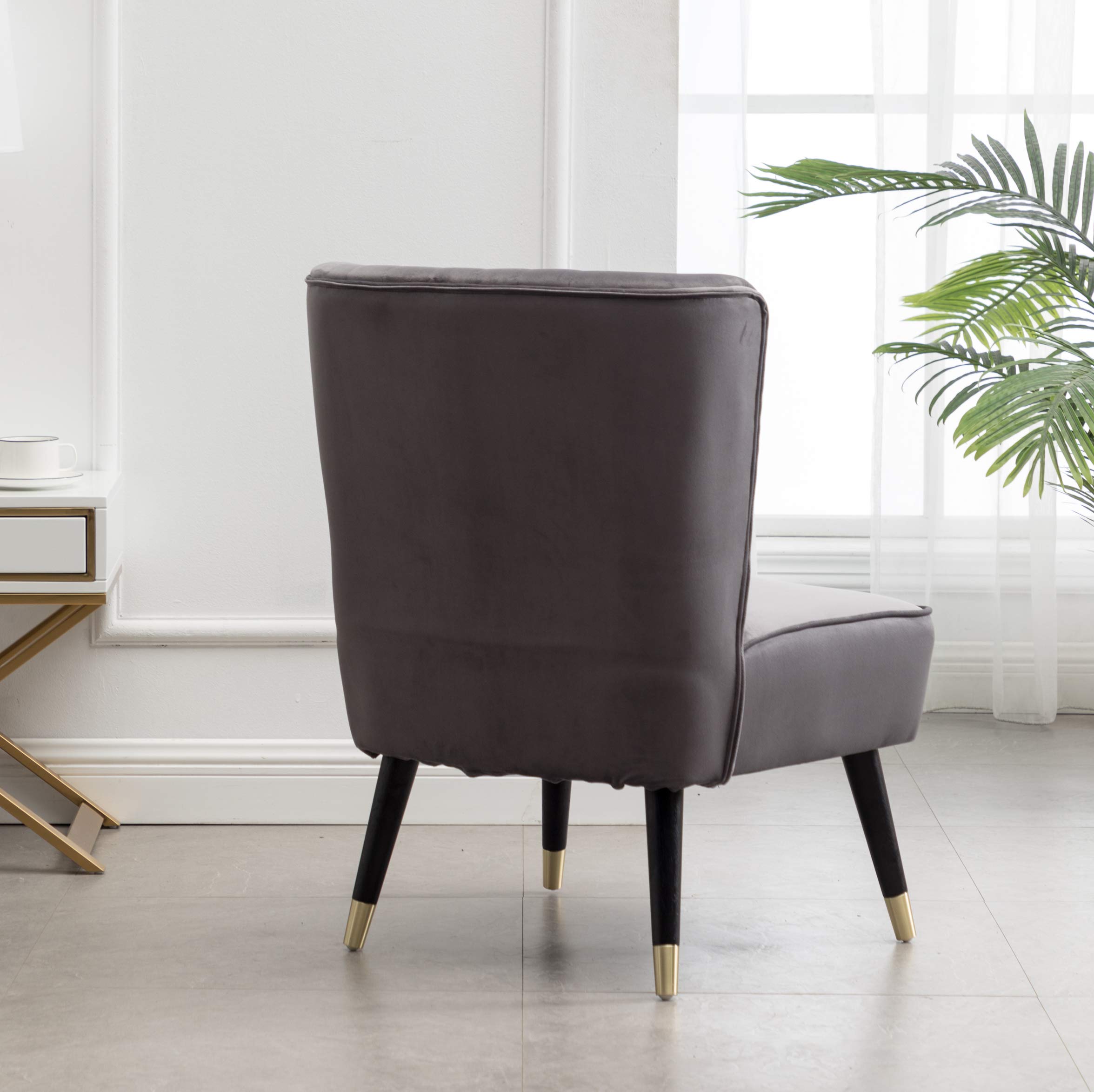 Roundhill Furniture Elon Contemporary Velvet Upholstered Accent Chair - Gray Modern Lounge Chair for Living Room, Bedroom & Office Decor
