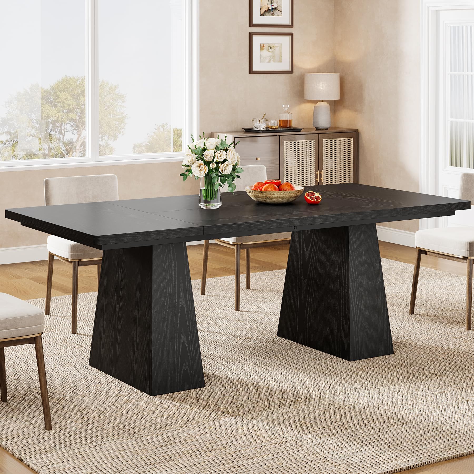Tribesigns 63-Inch Modern Black Rectangular Dining Table with Sturdy Tapered Legs, Large Tabletop for 4-6 People, Perfect for Dining Room, Kitchen, Living Room, and Home Office
