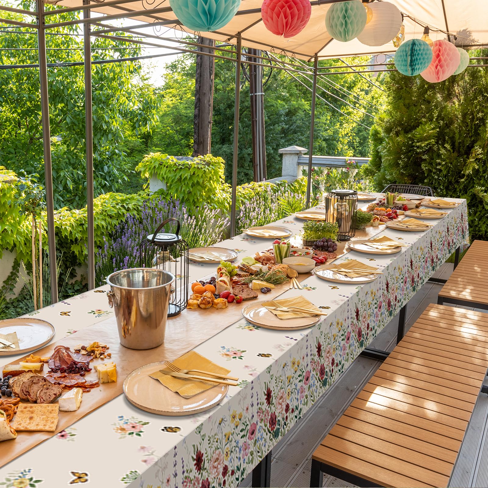 3-Piece Spring Floral Plastic Tablecloth Set - Disposable Rectangle Table Cover with Butterfly & Wildflower Design (54x108 Inch) for Easter, Birthday, Wedding, Mother's Day Decorations | Perfect for Tea Parties, Picnics & Outdoor Events