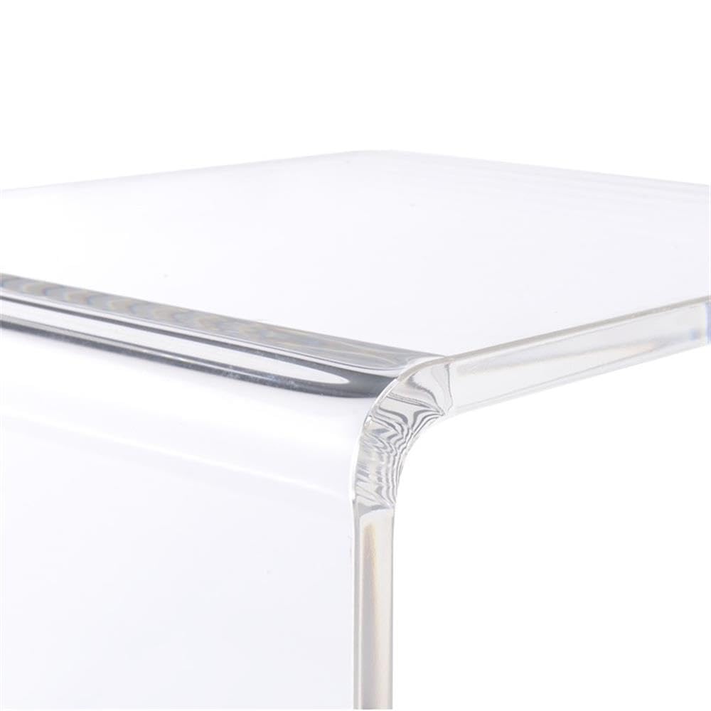 BOWERY HILL Modern Clear Resin End Table - Rectangle C-Shape Coffee Table with Shelf, Fits Under Couch - Perfect for Living Room, Bedroom & Small Spaces
