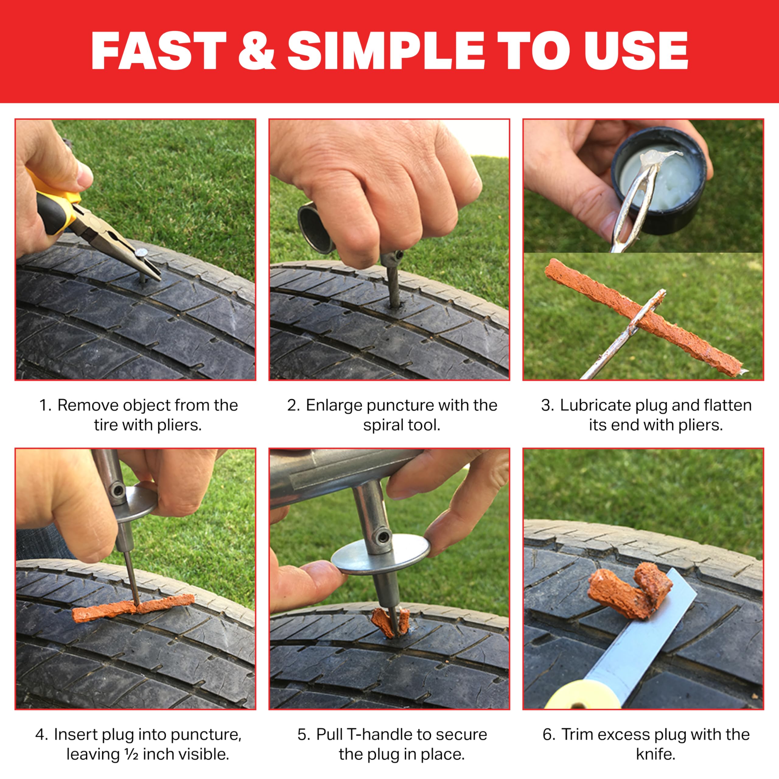 Boulder Tools Tire Repair Kit - Plugs, Valve Tool, Heavy Duty Case - for Cars, Trucks, Motorcycles - Emergency Roadside Fixes