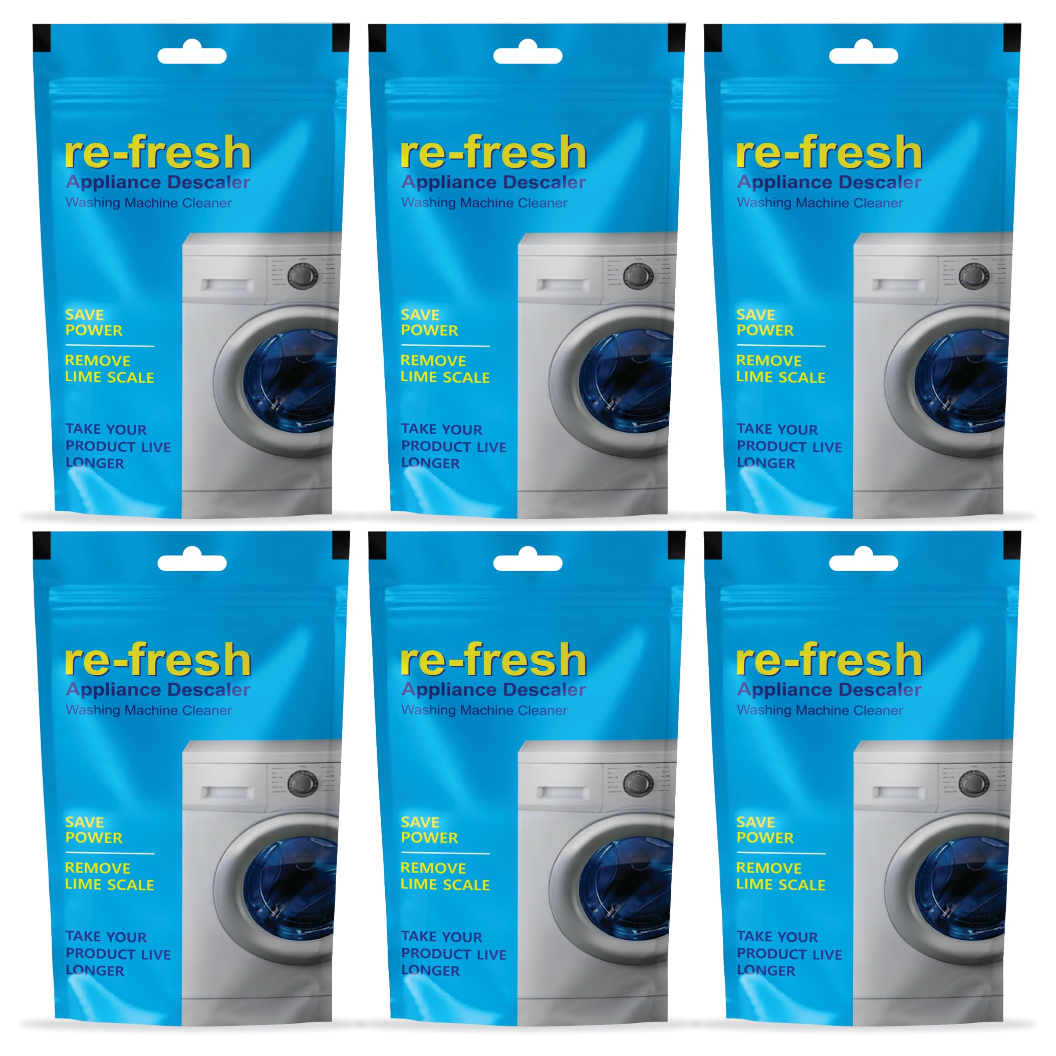 Walvia Re-fresh Washing Machine Cleaner Powder - 600g (Pack of 6) | Top & Front Load Washer Descaler, Drum Cleaner for Limescale & Odor Removal | Perfect for Laundry Maintenance & Appliance Care