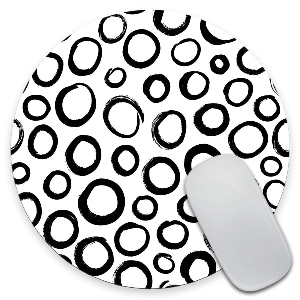 Black and White Polka Dot Mouse Pad - Non-Slip Round Desk Pad for Office & Gaming - Personalized Computer Accessory for Work, Home & School Use