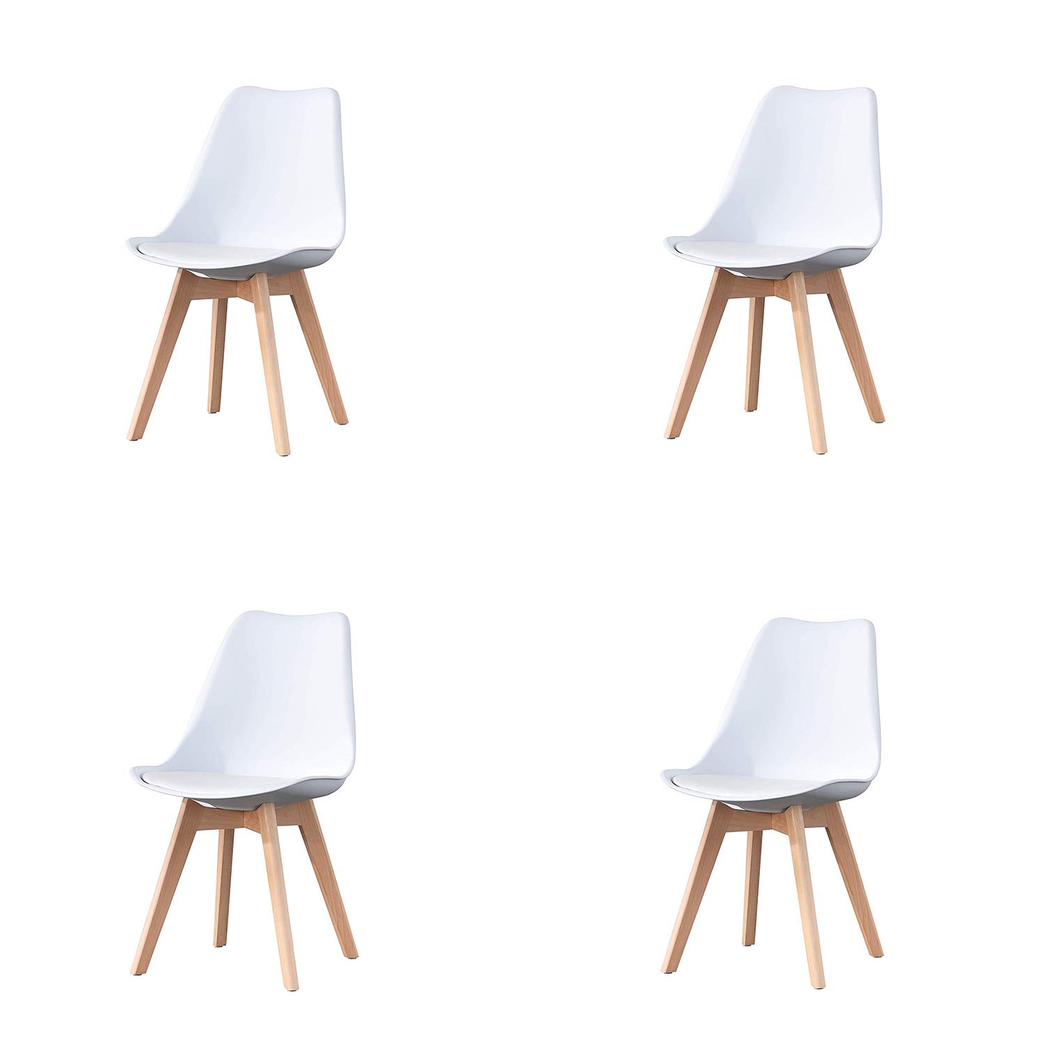 4-Piece Scandinavian Modern Dining Chair Set with Cushion - PU Shell Accent Chairs for Living Room, Bedroom & Kitchen - Mid-Century Upholstered Side Chairs (White) - Perfect for Small Spaces & Contemporary Home Decor