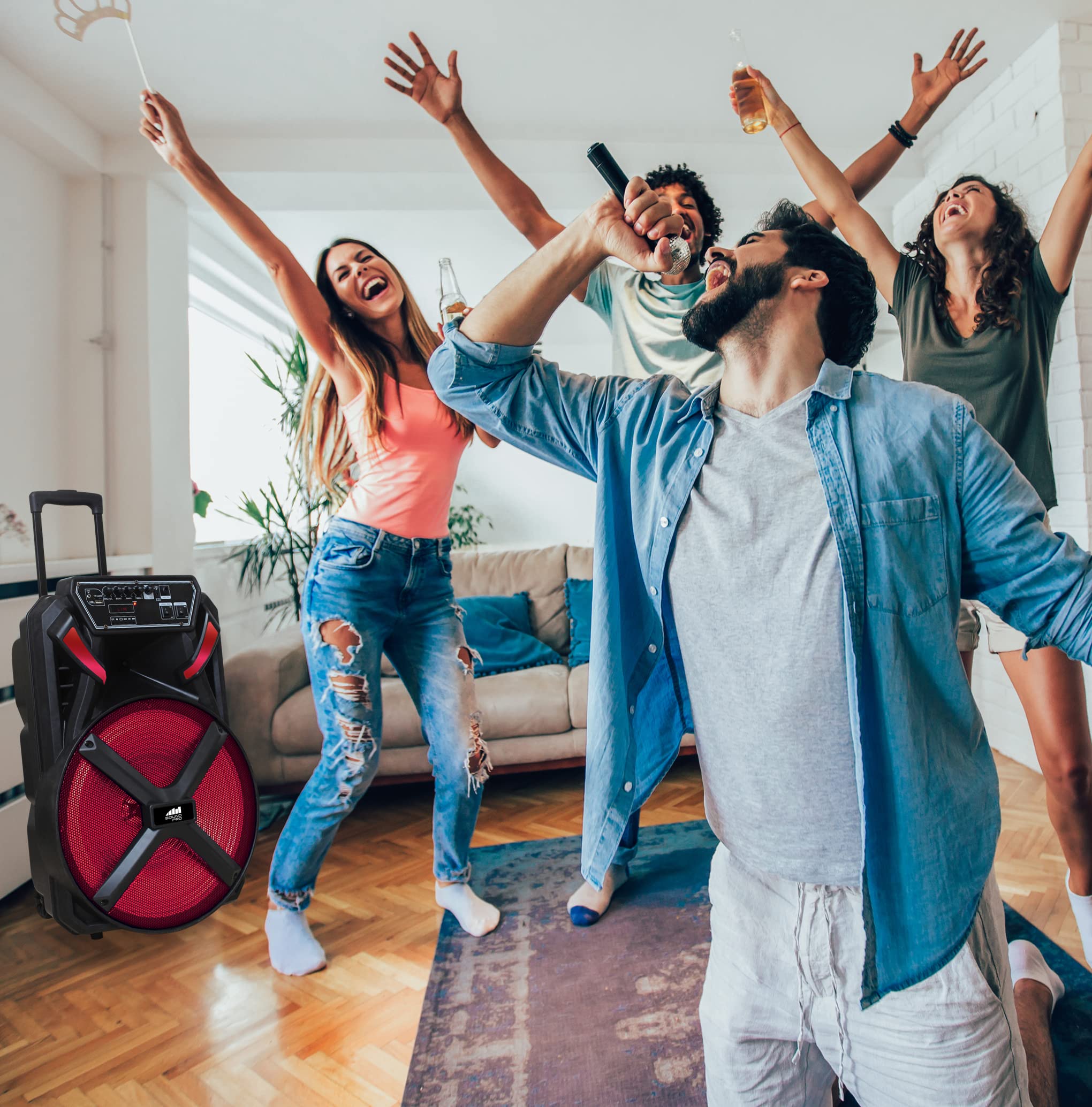 Portable 15-inch Bluetooth Party Speaker with Disco Lights | Naxa Electronics NDS-1536 | 2 Hours Playtime, Mic, FM Radio, USB/SD/AUX Inputs | Perfect for Outdoor Parties, DJ Events & Home Entertainment