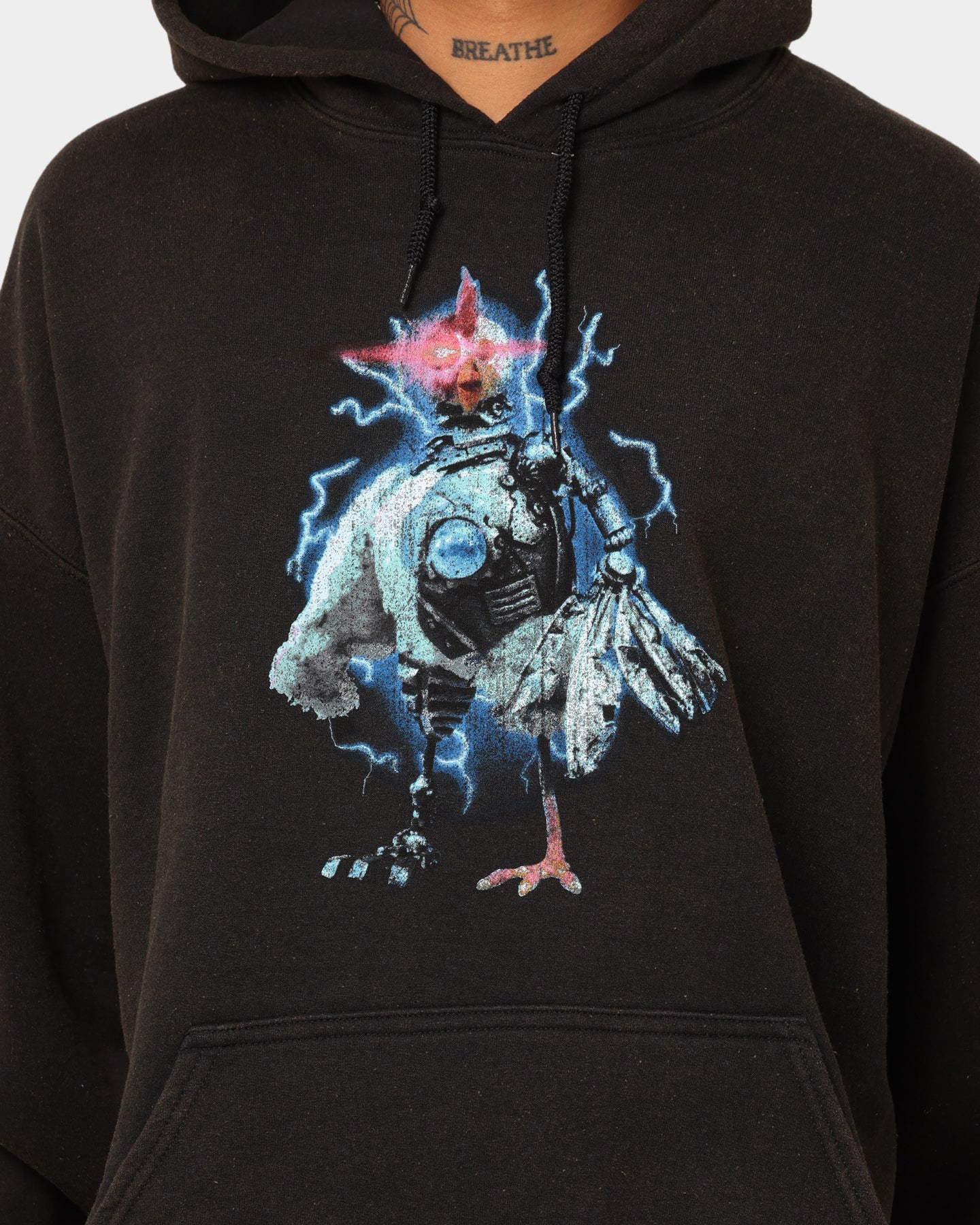 Robot Chicken Vintage Hoodie - Black Wash | American Thrift X Robot Chicken Official Merch | Perfect for Cosplay, Anime Conventions & Streetwear Fashion