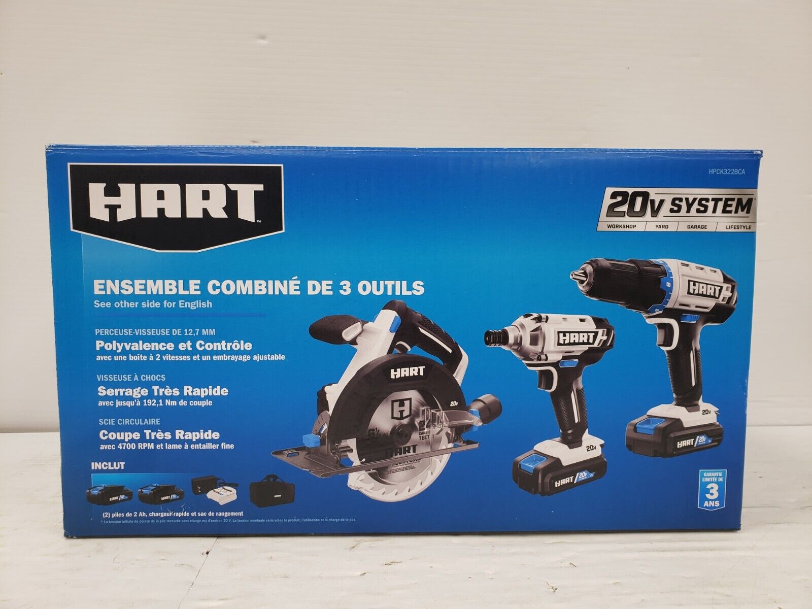 Hart HPCK322BCA 3-Tool Combo Kit with Drill, Impact Driver & Reciprocating Saw - Perfect for DIY Home Improvement & Construction Projects