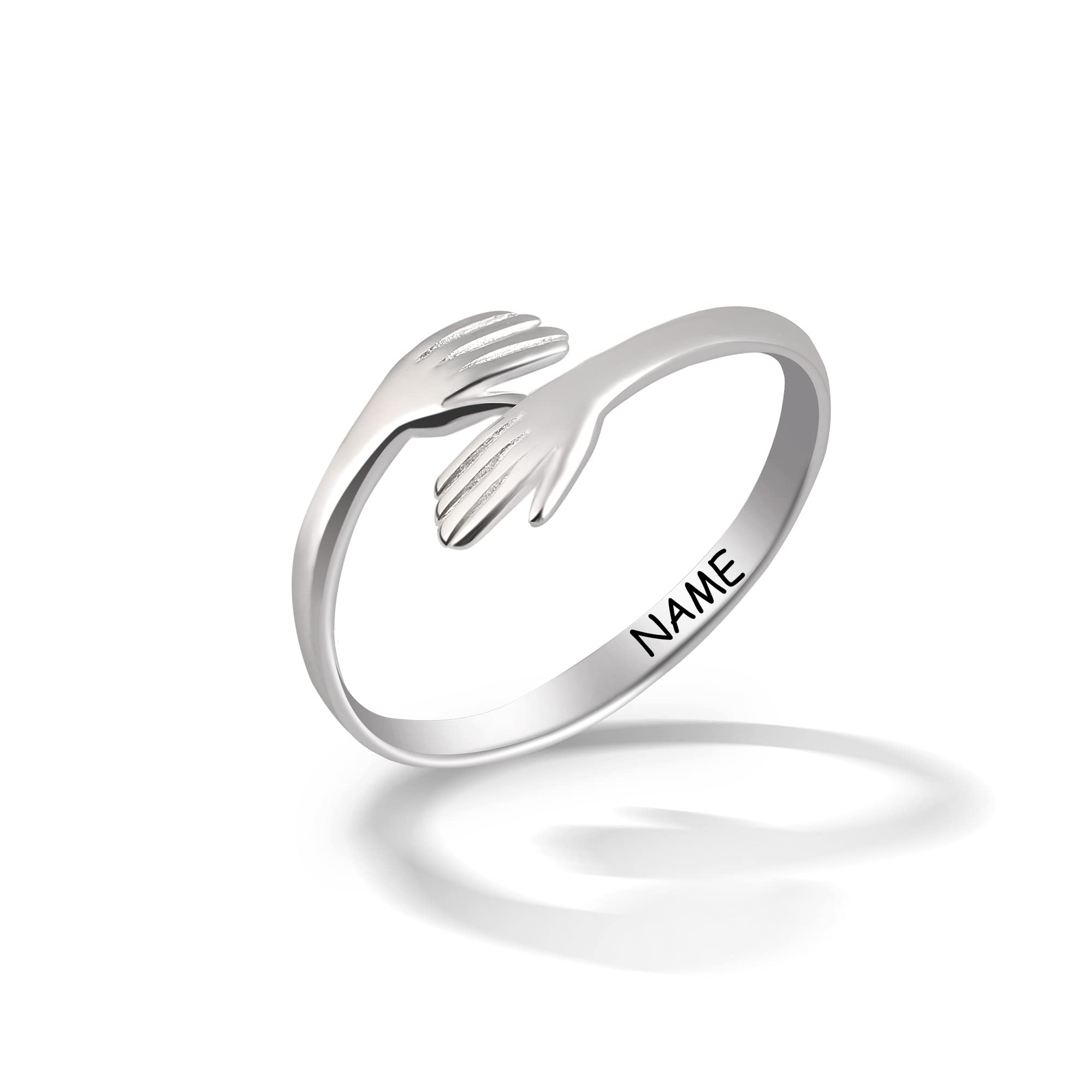 Personalized Hug Ring for Women & Men - Adjustable Sterling Silver Promise Ring for Couples, Weddings & Gifts