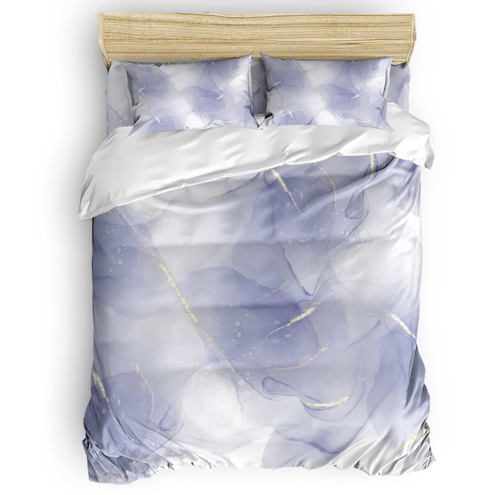 YOKOU 4-Piece Duvet Cover Set - Abstract Marble Texture Purple Comforter Cover with Zipper Closure & Corner Ties (Twin Size) | Includes 1 Duvet Cover, 1 Fitted Sheet, 2 Pillow Shams | Perfect for Romantic Bedroom Decor & Guest Room Styling