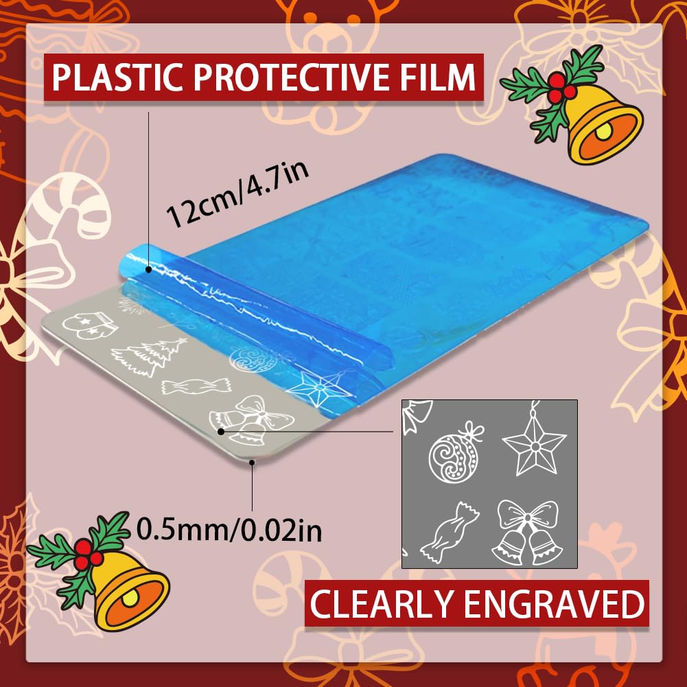 5pcs Christmas Nail Stamping Plates Set - 128 Festive Patterns (Reindeer, Snowman, Snowflake, Bell) | Stainless Steel Nail Art Stencils for Professional Manicure & Salon | Perfect for Holiday Nail Designs, DIY Christmas Gifts & Winter Party Looks
