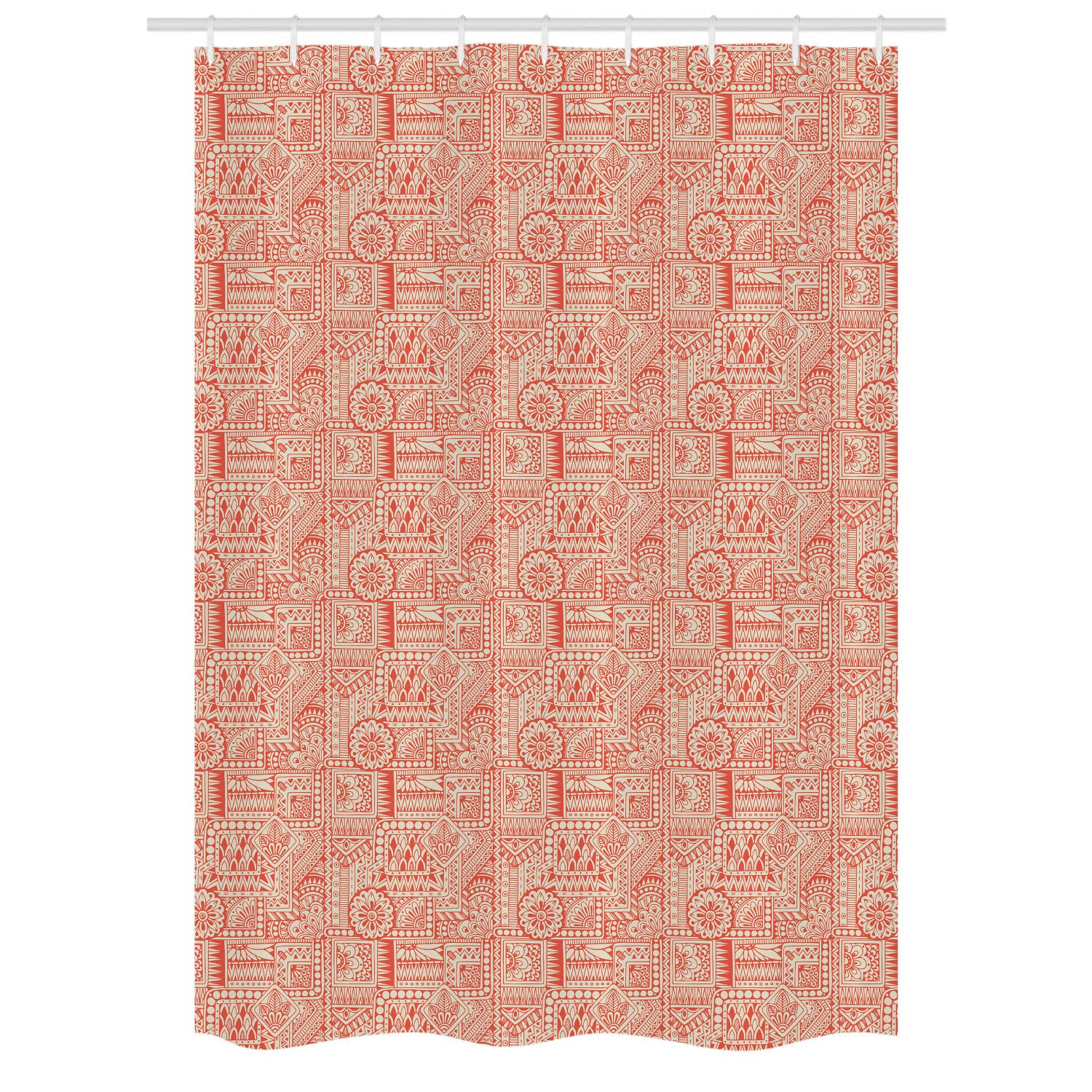 Ambesonne Ethnic Stall Shower Curtain - Bicolor Floral Oriental Design Bathroom Decor with Hooks, 54x78 Inches, Burnt Sienna Grey Yellow | Waterproof Fabric for Vintage Style Bathrooms, Guest Baths & Spa Retreats