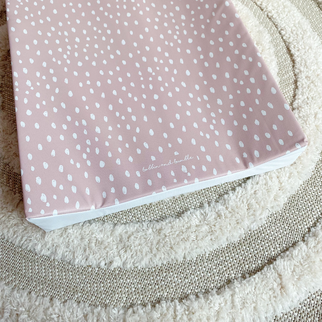 Anti Roll Wedge Changing Mat for Babies - Soft Dusky Pink Spotty Print, Non-Slip Diaper Changing Pad for Nursery, Travel & On-the-Go Use