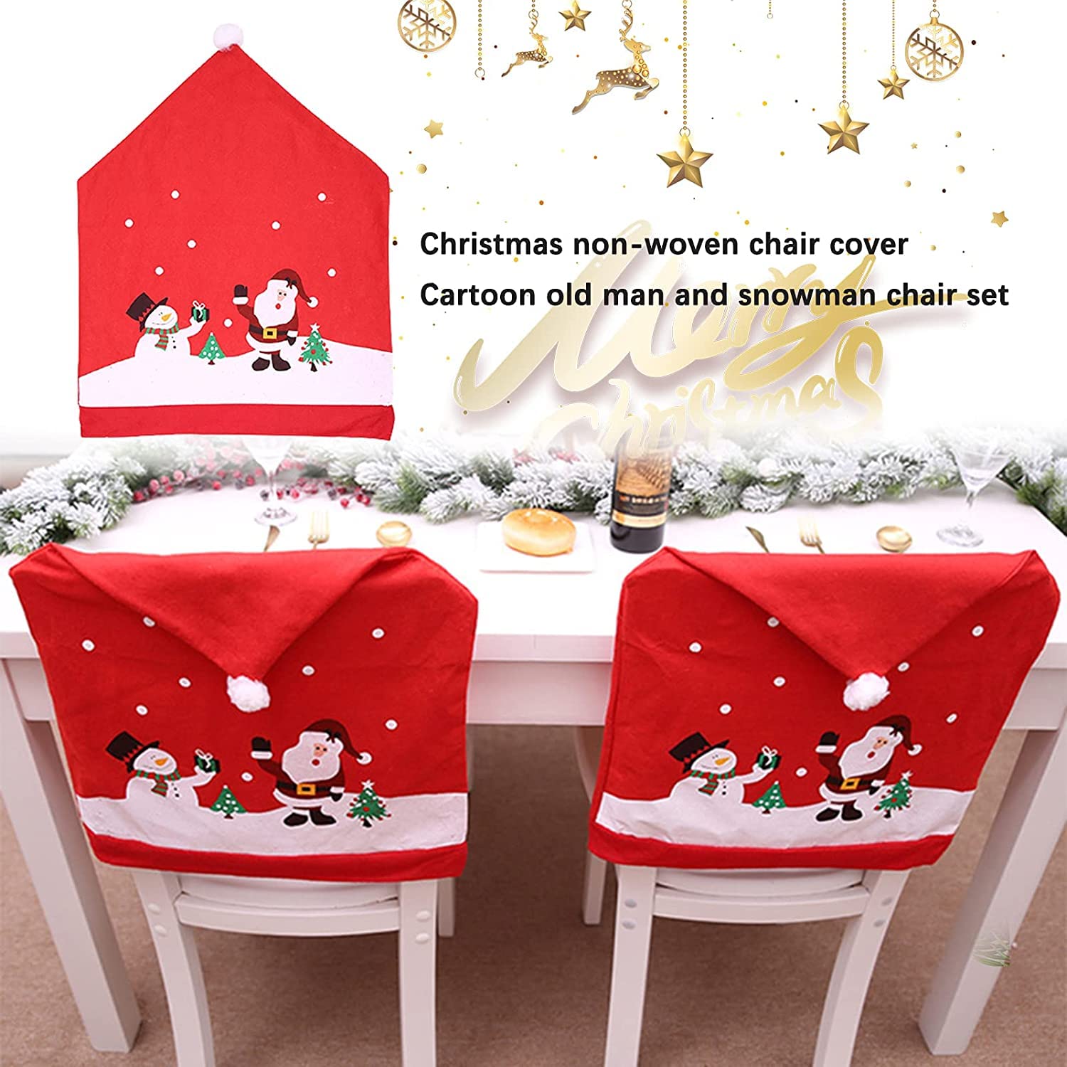 6 PCS Santa Claus Hat Chair Covers - Christmas Chair Back Covers for Dining Table Decor, Red Santa Hat Slipcovers for Xmas Party, Holiday Dinner & Home Decoration