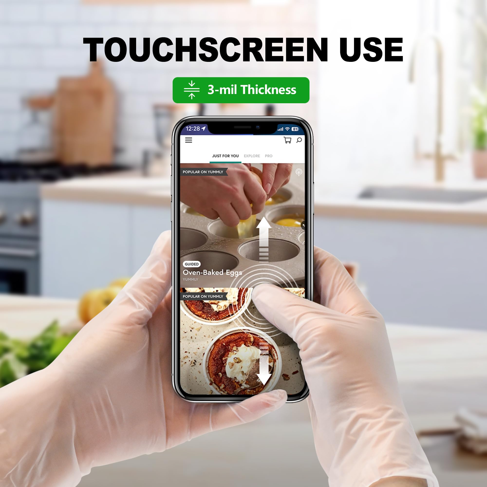 Disposable Vinyl Gloves - Latex-Free & Powder-Free Food Safe Plastic Gloves for Cooking, Baking, Cleaning & Food Preparation - Ideal for Kitchen, Restaurant & Household Use