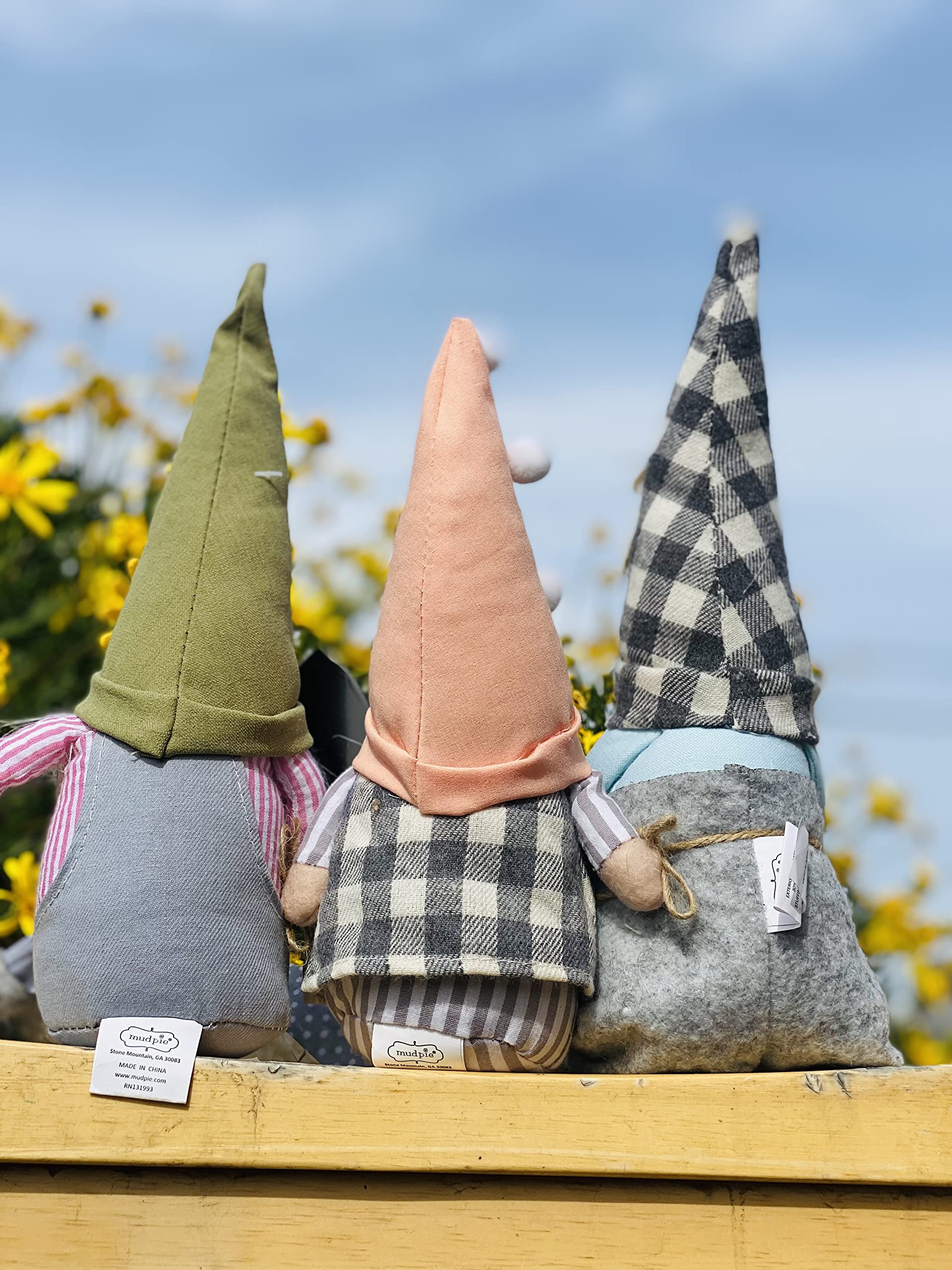 Set of 3 Pink Summer Flower Gnomes Shelf Sitters with Dangling Legs - 13 Inch Tall Garden Decor for Home, Office, or Outdoor Spaces