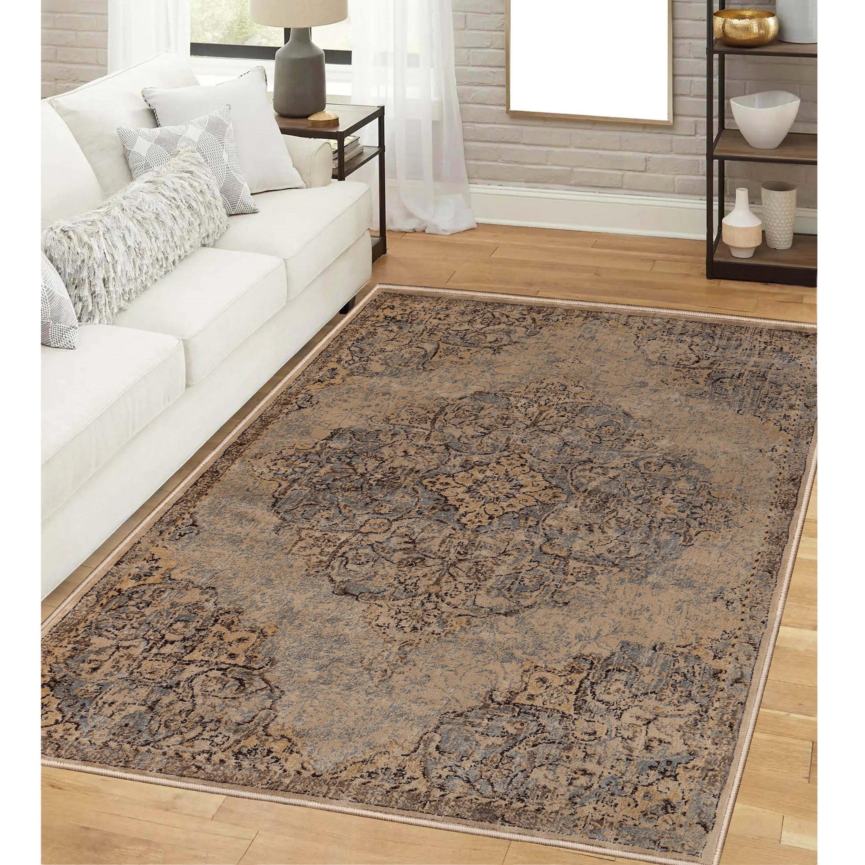 Vintage Maeve Traditional Distressed Medallion Area Rug - Non-Slip Indoor Runner for Living Room, Bedroom & Hallway - Boho Home Decor