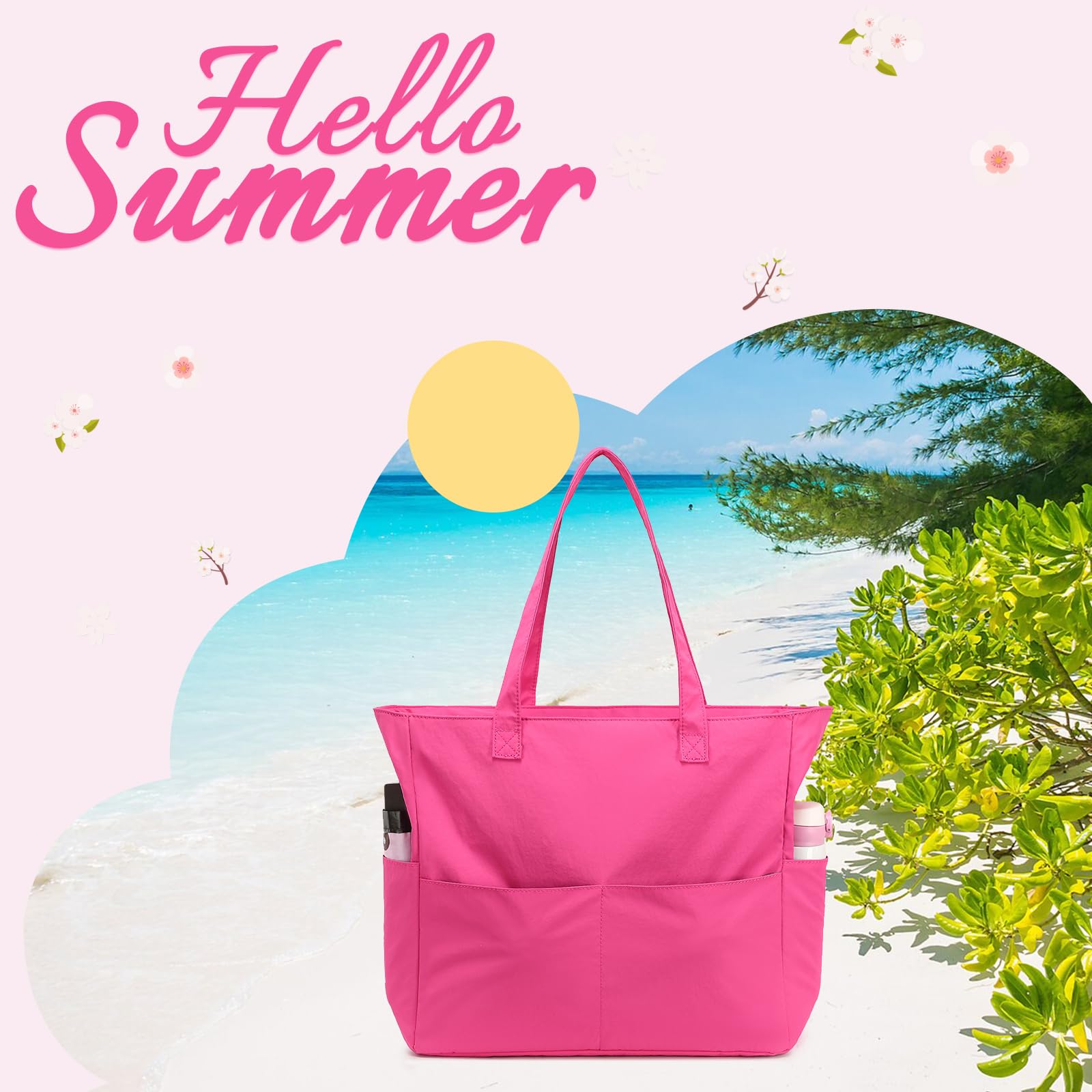 Waterproof Large Beach Tote Bag for Women - Gym, Pool & Travel Carry On Bag with Wet Compartment - Perfect for Swimming, Vacation & Weekender Trips