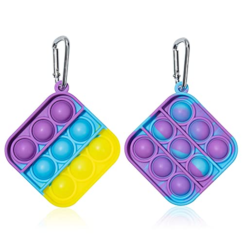 Retro Pug Pop It Keychain - Mini Push Bubble Fidget Toy for Stress Relief & Sensory Stimulation - Autism & Special Needs Sensory Tool - Silicone Squeeze Toy (2 Pack Rainbow) - Perfect for Anxiety Relief, Classroom Focus & Car Travel