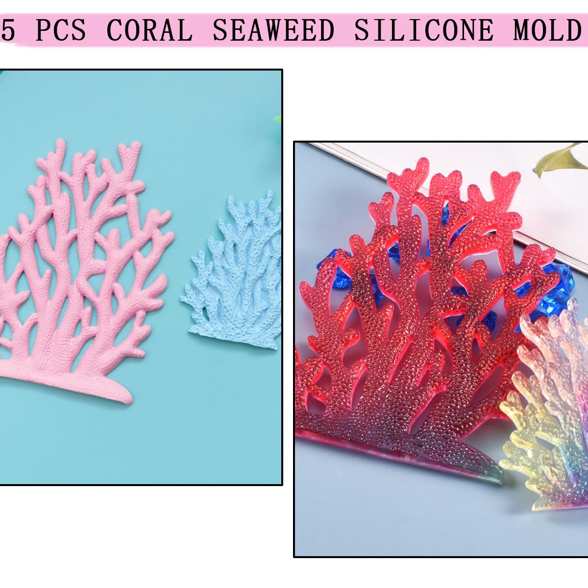 5-Piece Coral Seaweed Silicone Mold Set - Coral Shaped Fondant Molds for Chocolate, Candy, Cake Decorating, Resin Art, Polymer Clay & Jewelry Making - Perfect for DIY Crafts, Baking & Ocean-Themed Parties