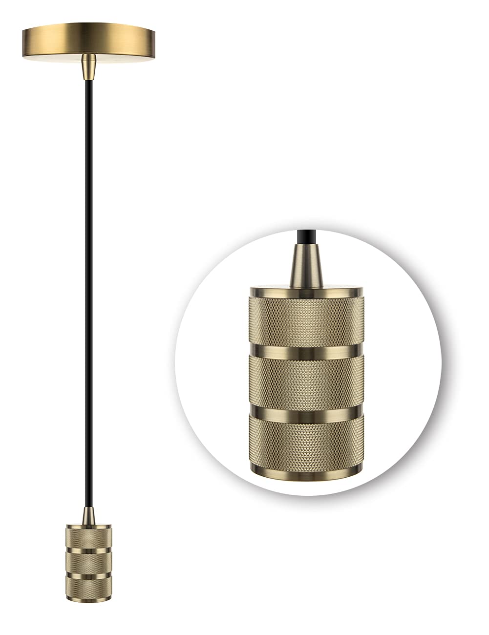 Champagne Gold Mini Pendant Light - Modern Single Socket Ceiling Fixture with 4.75'' Canopy & Adjustable 10ft Black Fabric Cord, E26 Lampholder (LP-067-2) - Perfect for Kitchen Island, Dining Room, Bar or Bedroom Lighting